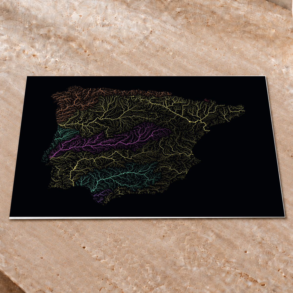 Beautiful Rivers — Península Ibérica — Neon por território, Impressão fine art · 45 × 60 cm, Sem margem