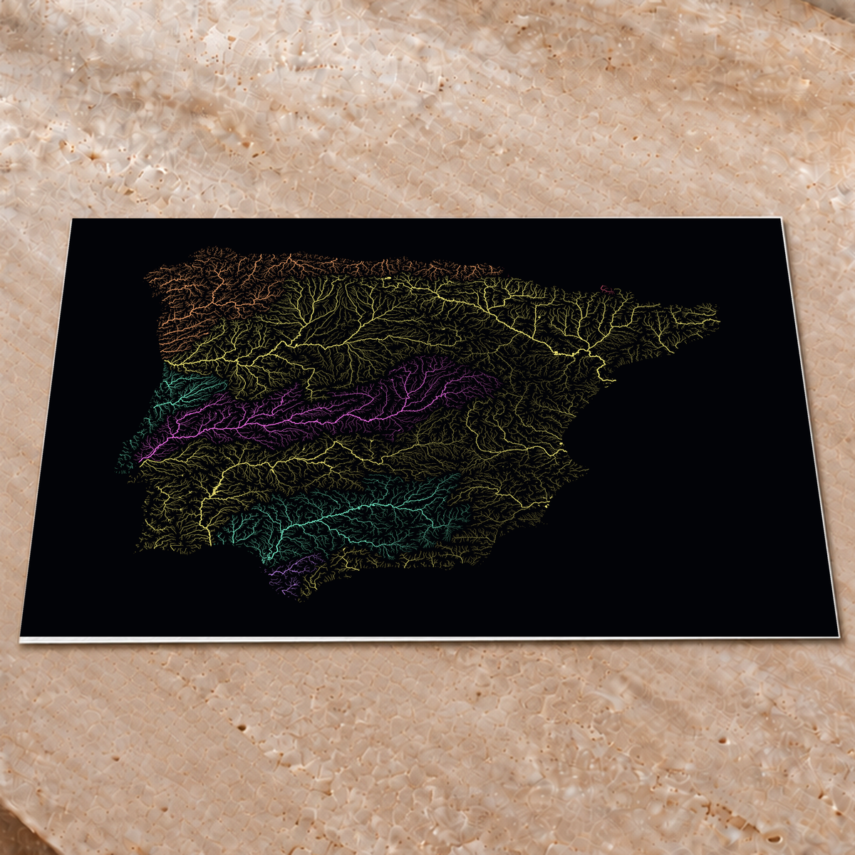 Beautiful Rivers — Península Ibérica — Neon por território, Impressão fine art · 60 × 80 cm, Sem margem
