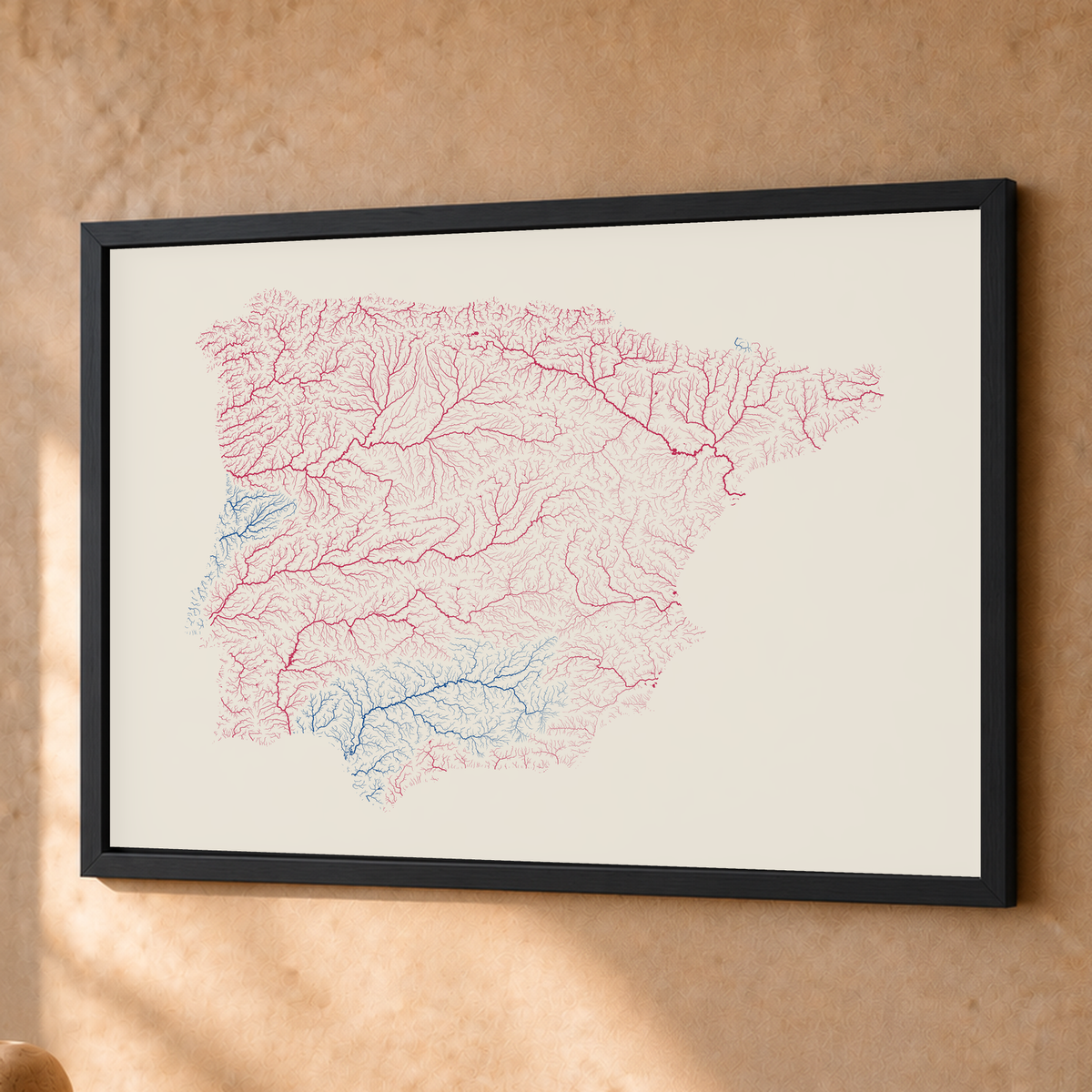 Beautiful Rivers — Península Ibérica — Risografia, Fine art emoldurado · 45 × 60 cm, Preto · Sem margem