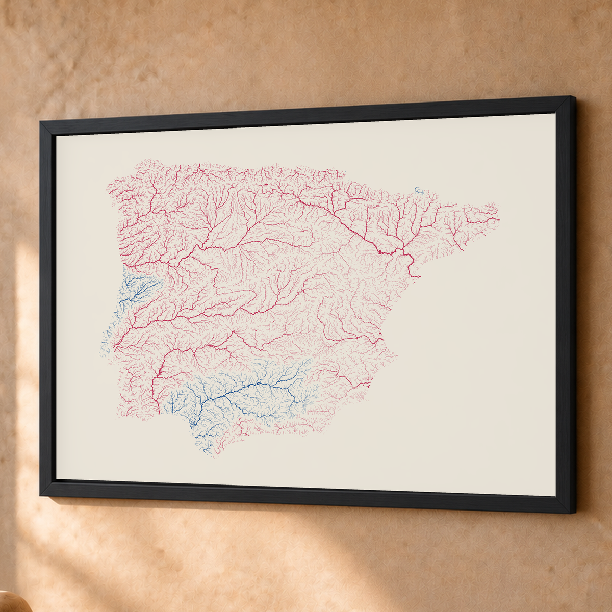 Beautiful Rivers — Península Ibérica — Risografia, Fine art emoldurado · 60 × 80 cm, Preto · Sem margem
