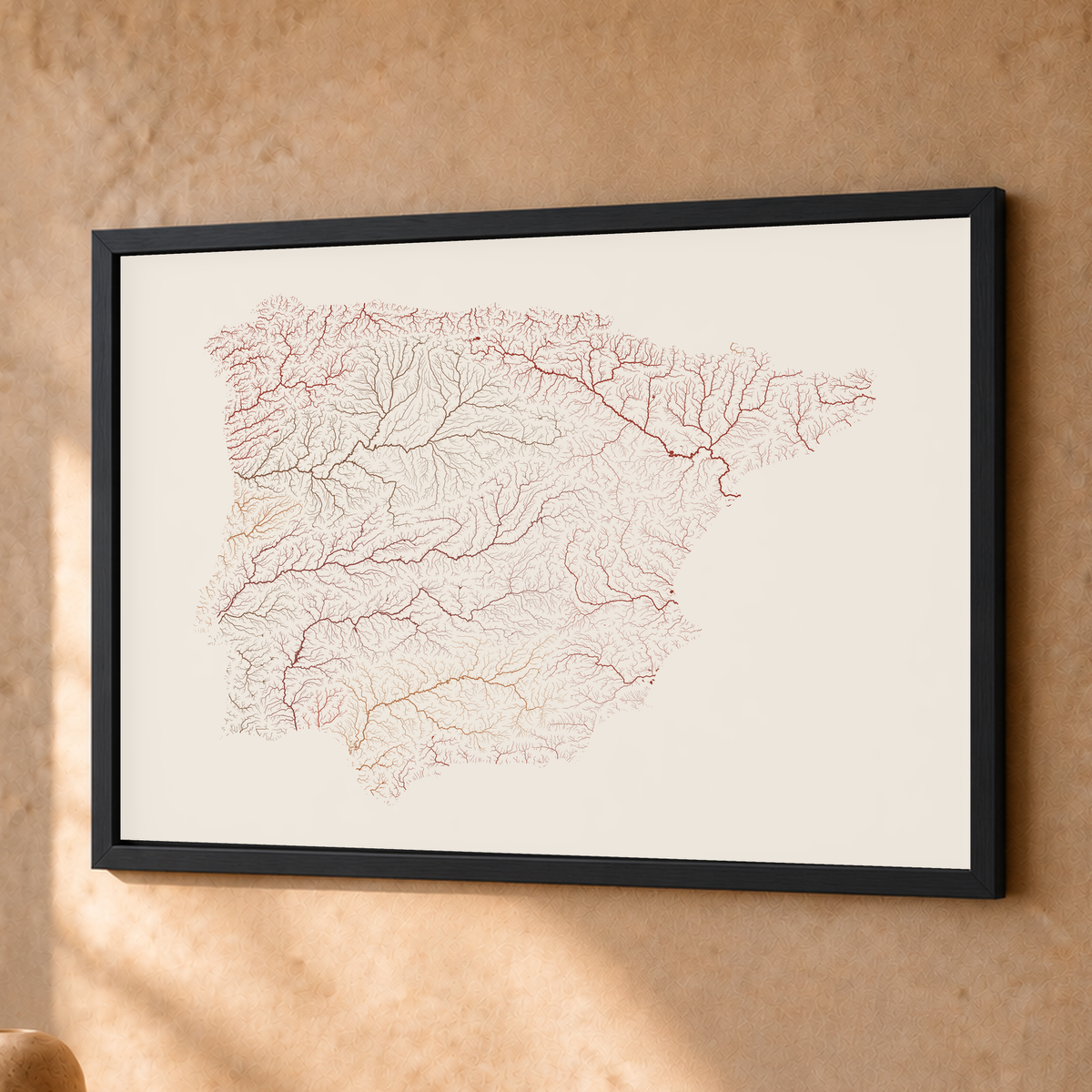 Beautiful Rivers — Península Ibérica — Terracota e areia, Fine art emoldurado · 30 × 40 cm, Preto · Sem margem