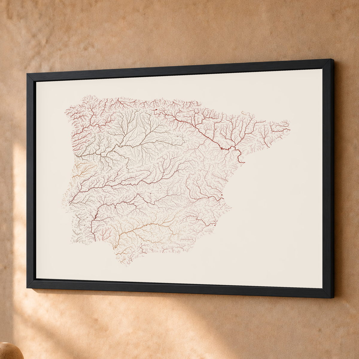Beautiful Rivers — Península Ibérica — Terracota e areia, Fine art emoldurado · 45 × 60 cm, Preto · Sem margem