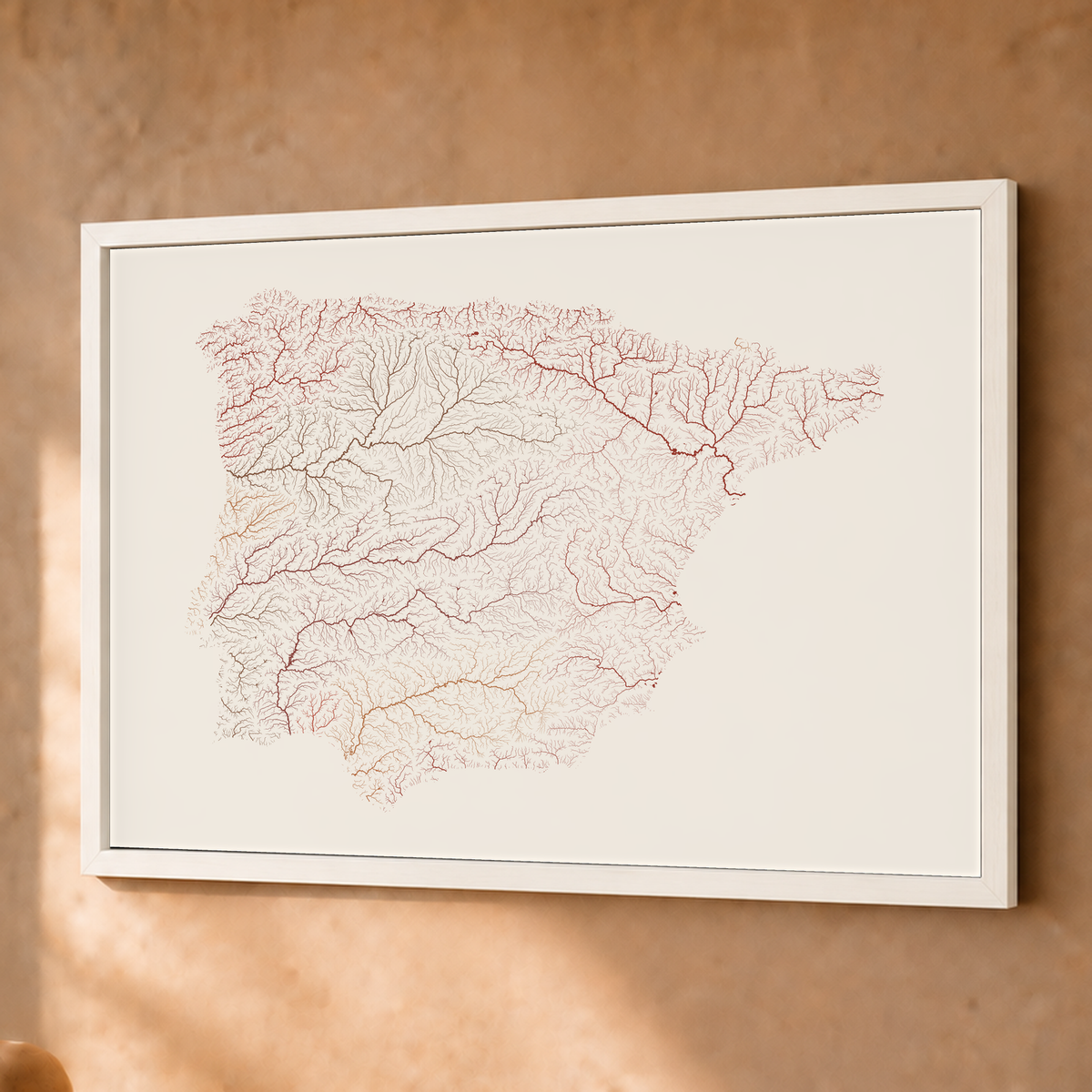 Beautiful Rivers — Península Ibérica — Terracota e areia, Fine art emoldurado · 45 × 60 cm, Branco · Sem margem
