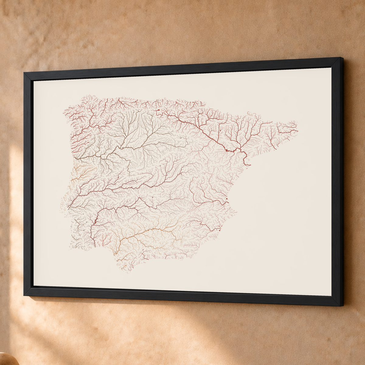 Beautiful Rivers — Península Ibérica — Terracota e areia, Fine art emoldurado · 60 × 80 cm, Preto · Sem margem
