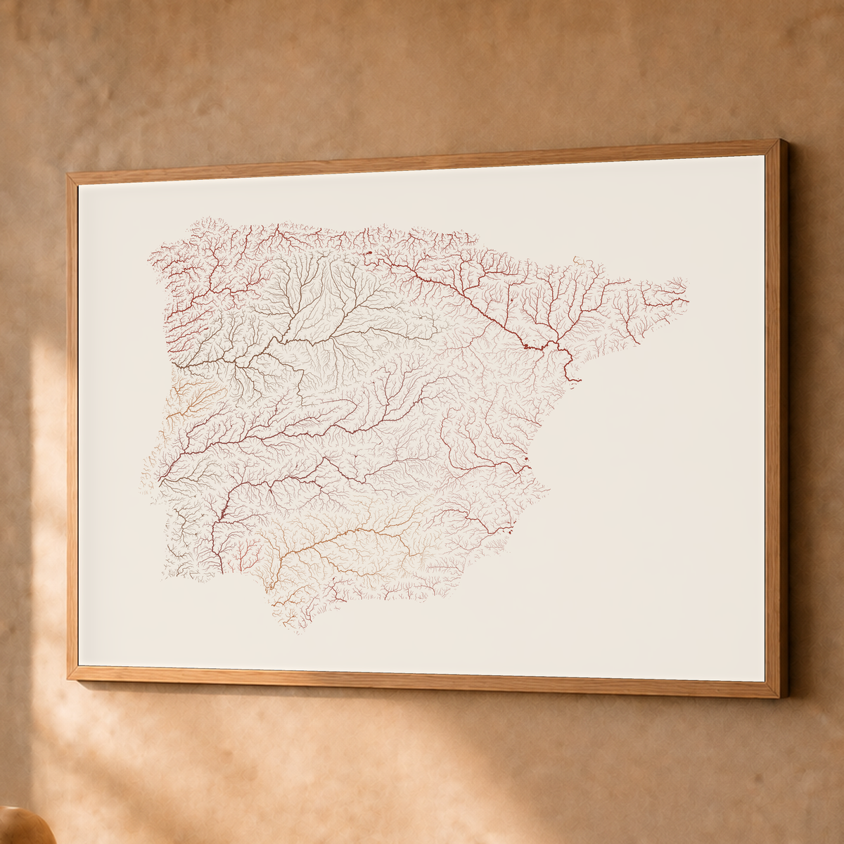 Beautiful Rivers — Península Ibérica — Terracota e areia, Fine art emoldurado · 60 × 80 cm, Natural · Sem margem