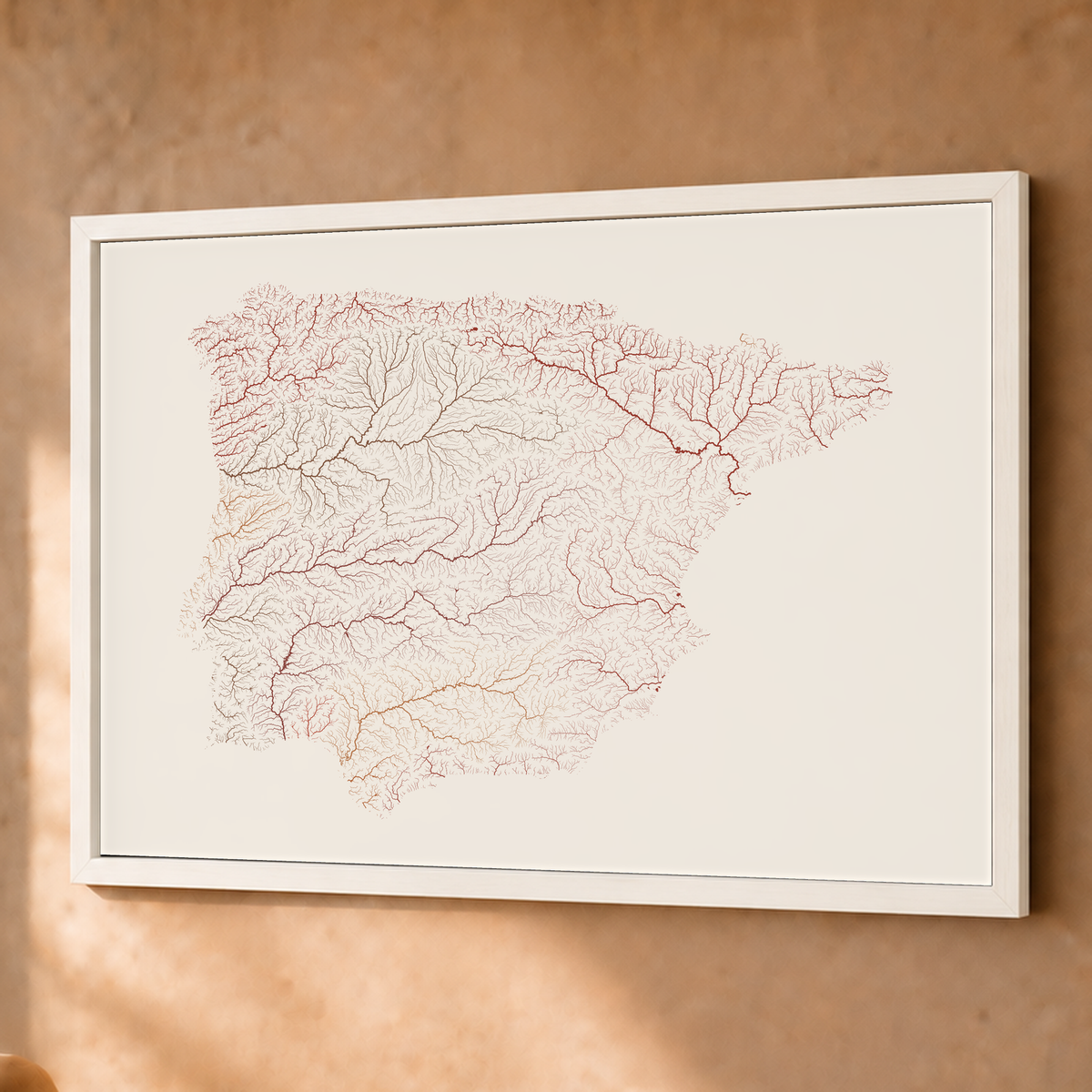 Beautiful Rivers — Península Ibérica — Terracota e areia, Fine art emoldurado · 60 × 80 cm, Branco · Sem margem