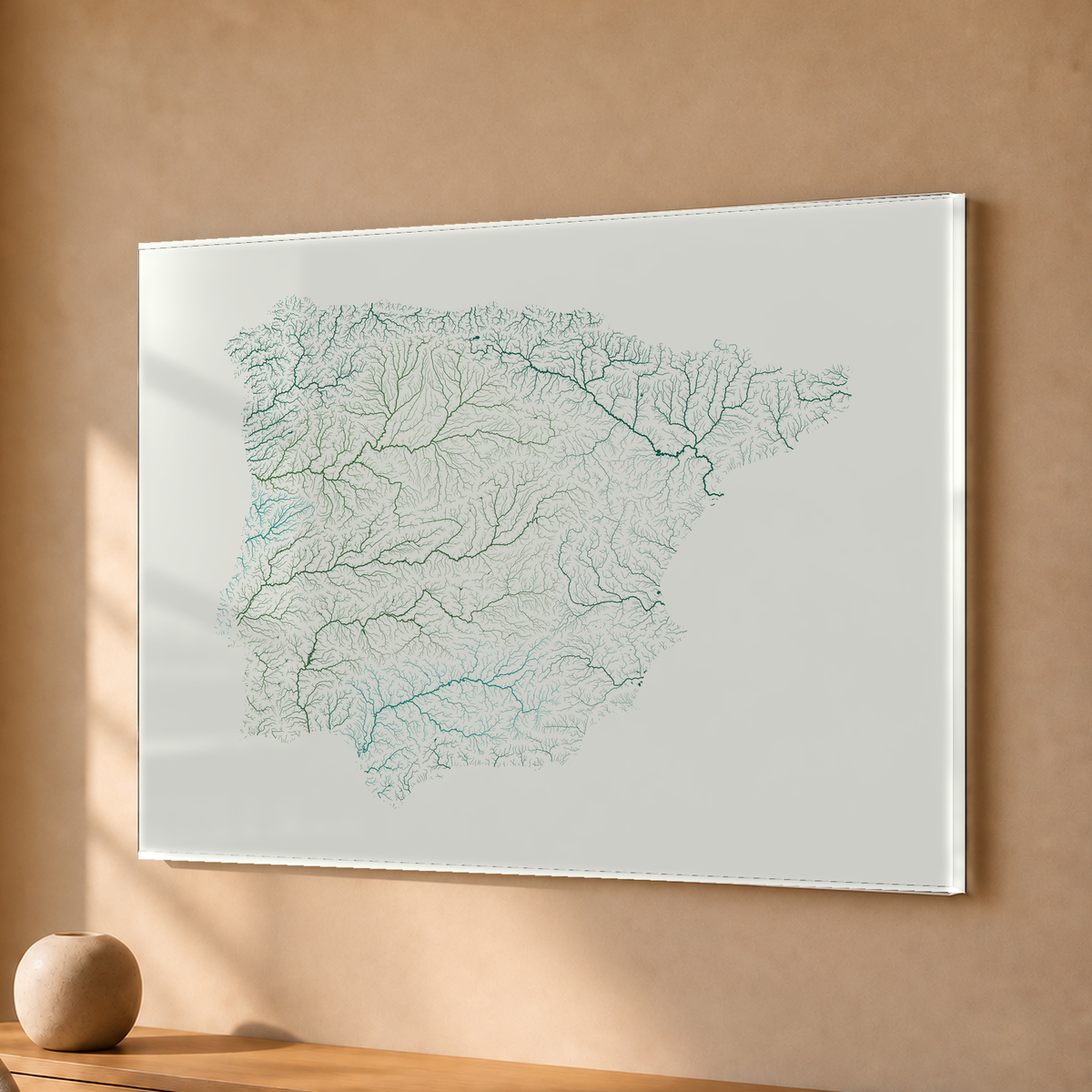 Beautiful Rivers — Península Ibérica — Verde jade e porcelana, Acrílico · 30 × 40 cm, Sem margem