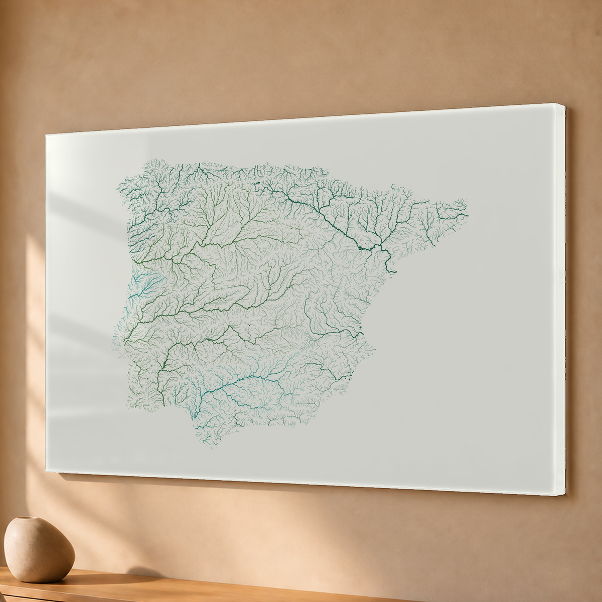 Beautiful Rivers — Península Ibérica — Verde jade e porcelana, Acrílico · 40 × 60 cm, Sem margem