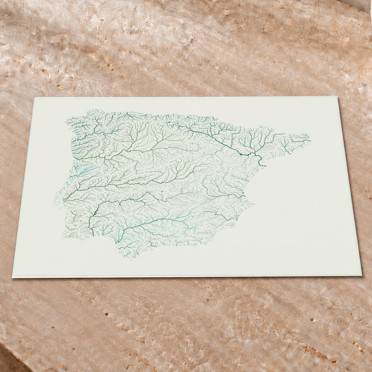 Beautiful Rivers — Península Ibérica — Verde jade e porcelana, Impressão fine art · 45 × 60 cm, Sem margem