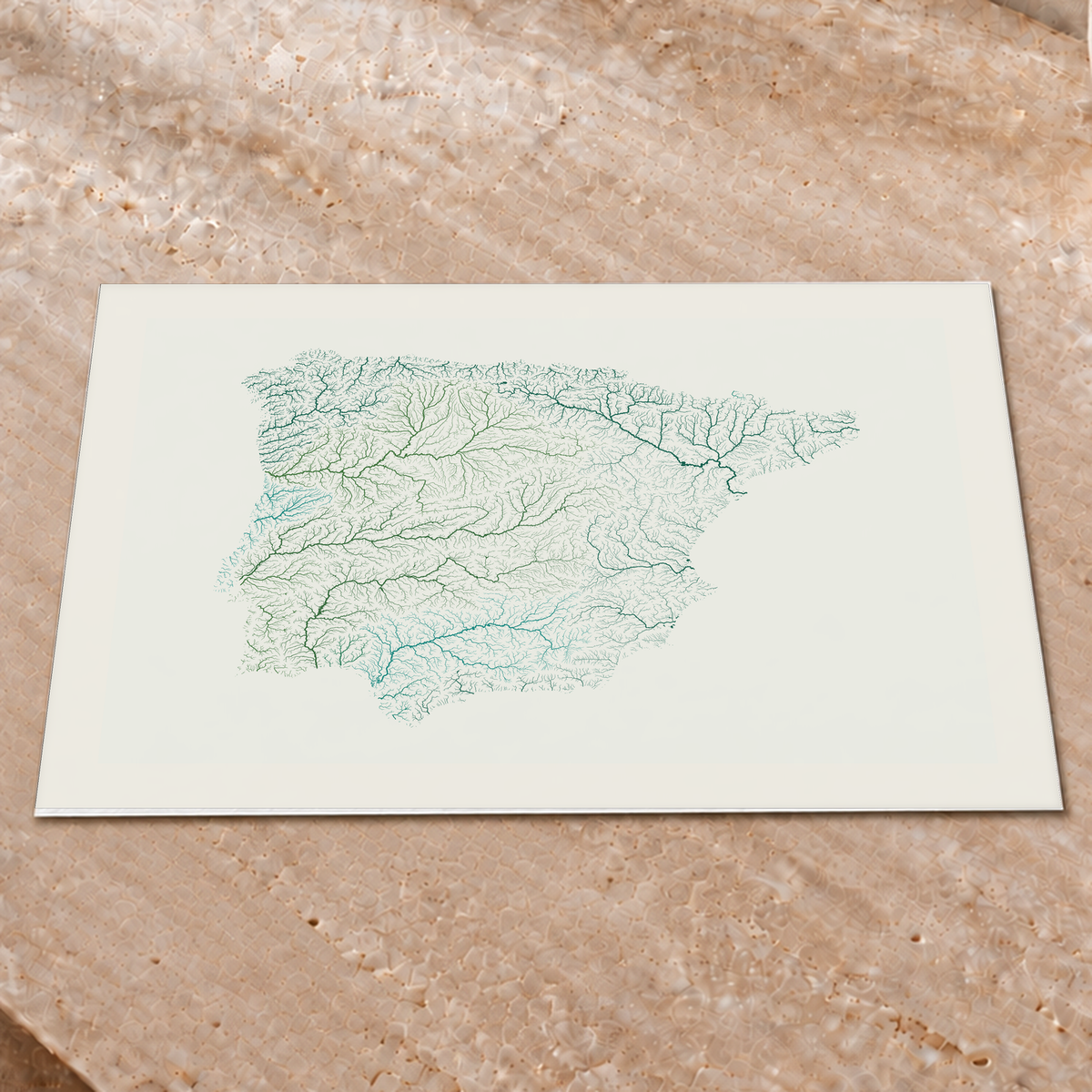Beautiful Rivers — Península Ibérica — Verde jade e porcelana, Impressão fine art · 45 × 60 cm, Margem branca