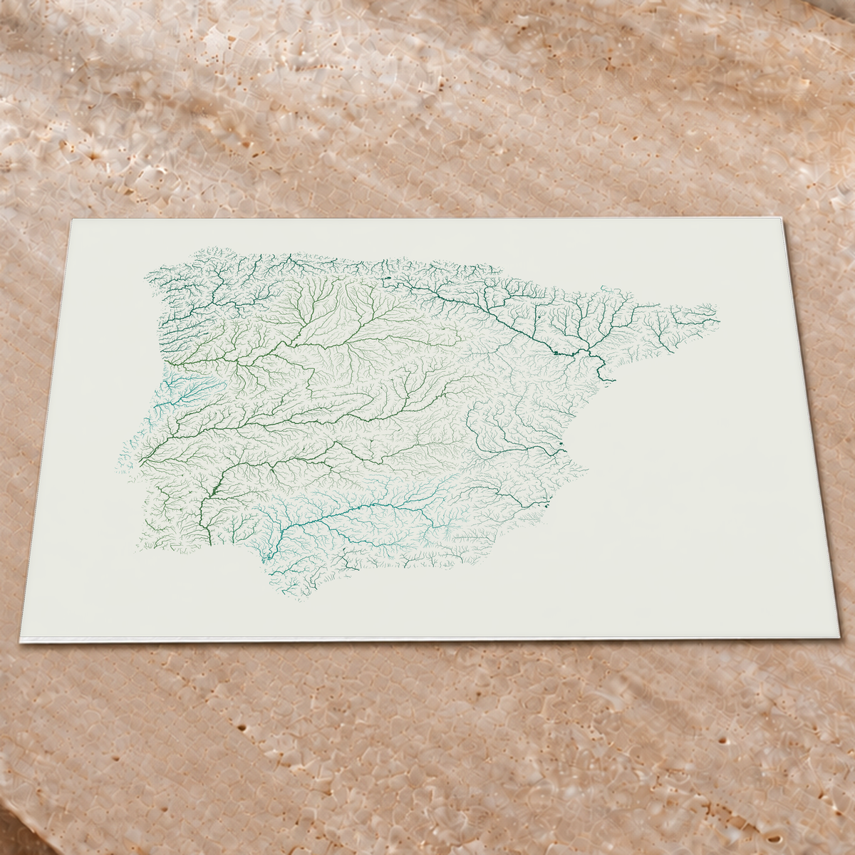 Beautiful Rivers — Península Ibérica — Verde jade e porcelana, Impressão fine art · 60 × 80 cm, Sem margem
