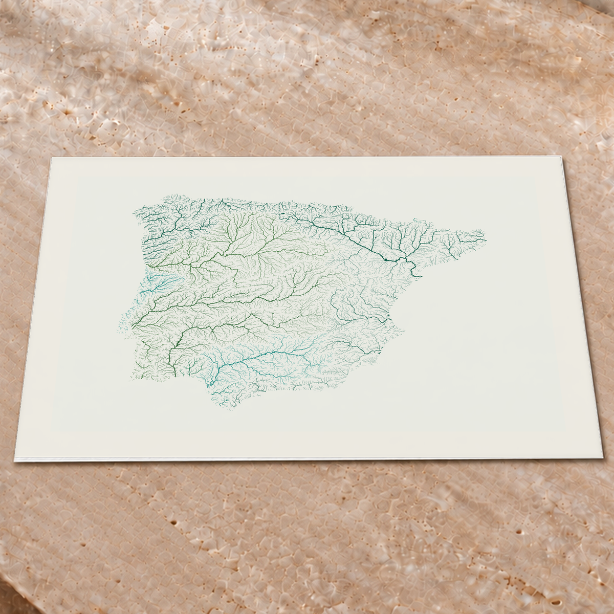 Beautiful Rivers — Península Ibérica — Verde jade e porcelana, Impressão fine art · 60 × 80 cm, Margem branca
