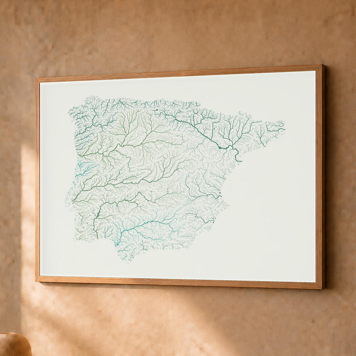 Beautiful Rivers — Península Ibérica — Verde jade e porcelana, Fine art emoldurado · 30 × 40 cm, Natural · Sem margem