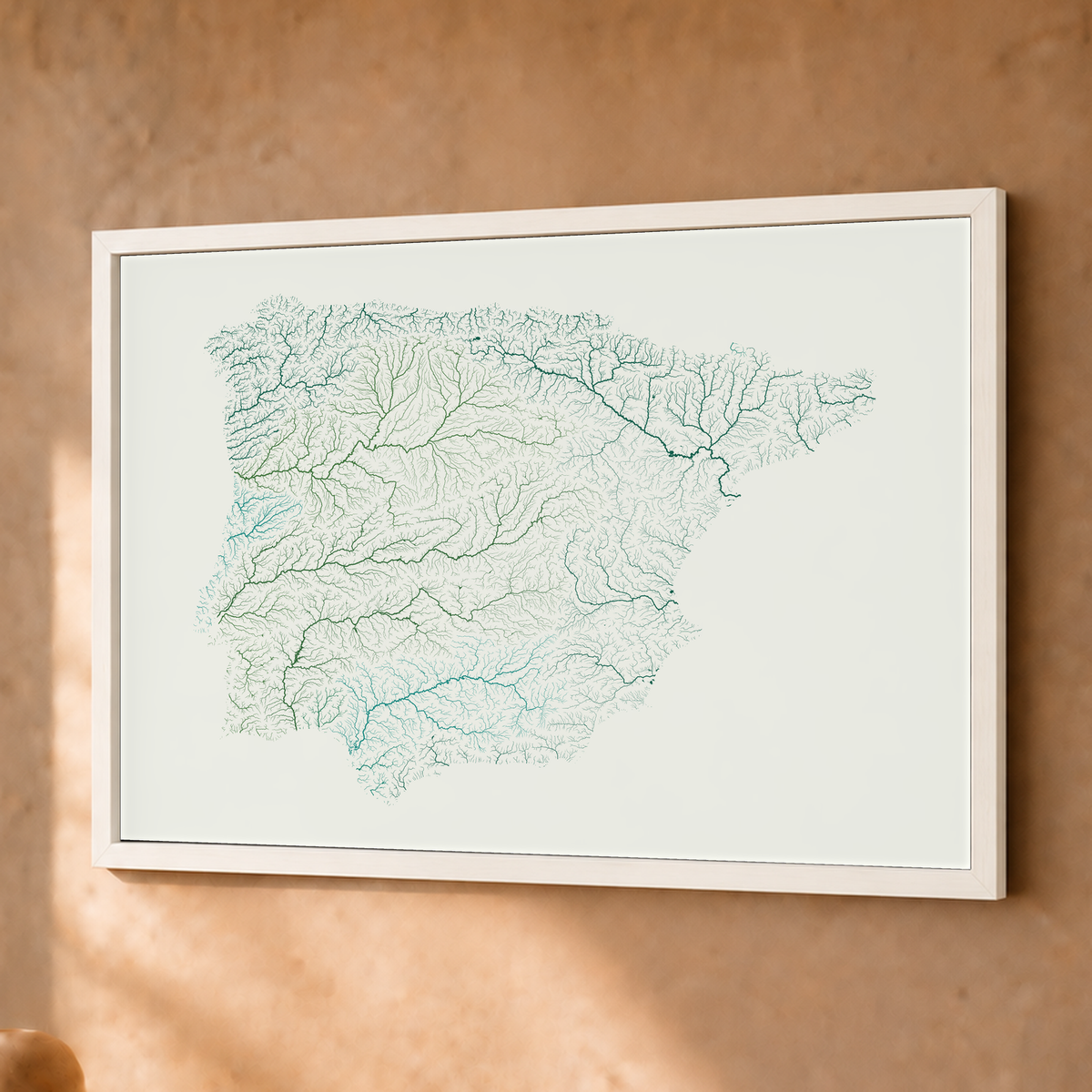 Beautiful Rivers — Península Ibérica — Verde jade e porcelana, Fine art emoldurado · 30 × 40 cm, Branco · Sem margem
