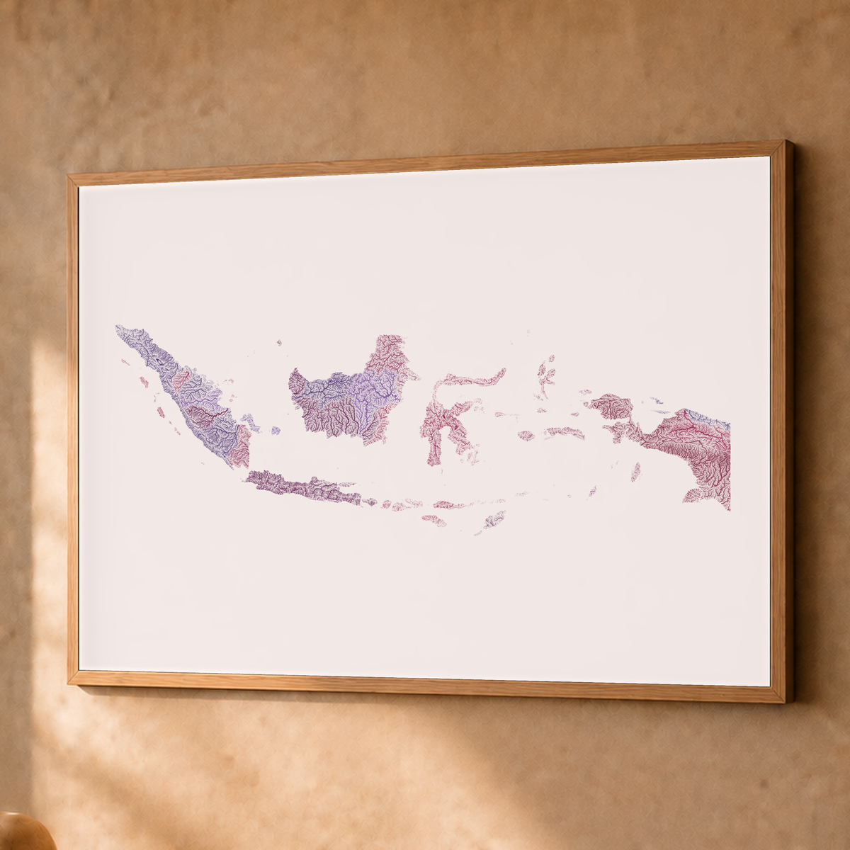 Quadro dos rios da Indonésia — Ameixa e rosé, Natural · Sem margem — Fine art emoldurado — 4x3
