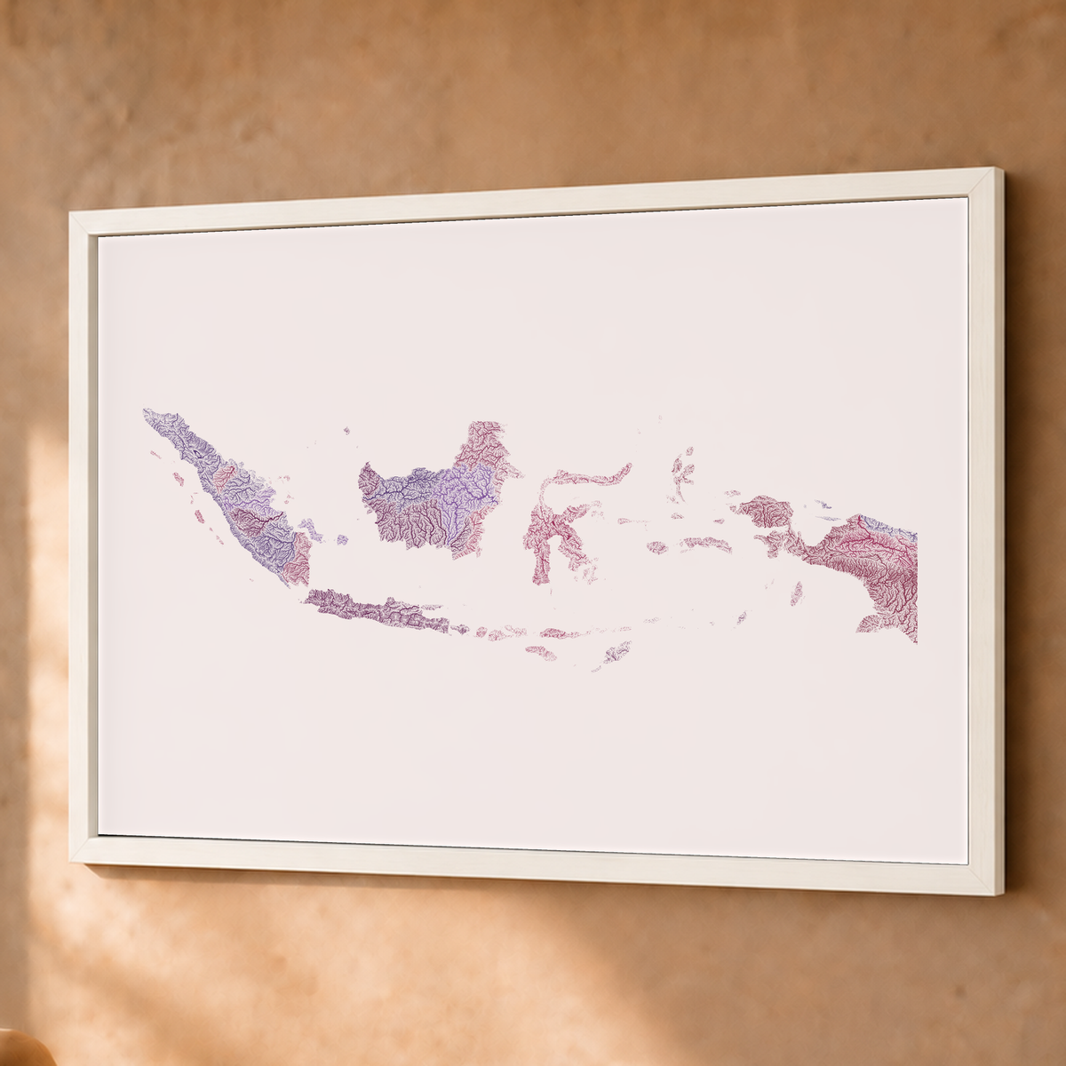 Quadro dos rios da Indonésia — Ameixa e rosé, Branco · Sem margem — Fine art emoldurado — 4x3