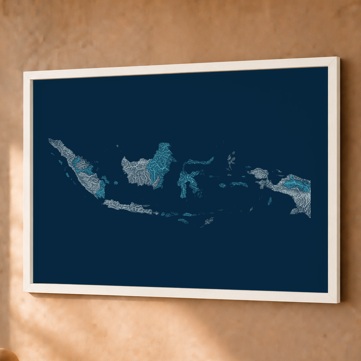 Quadro dos rios da Indonésia — Cianotipia, Branco · Sem margem — Fine art emoldurado — 4x3