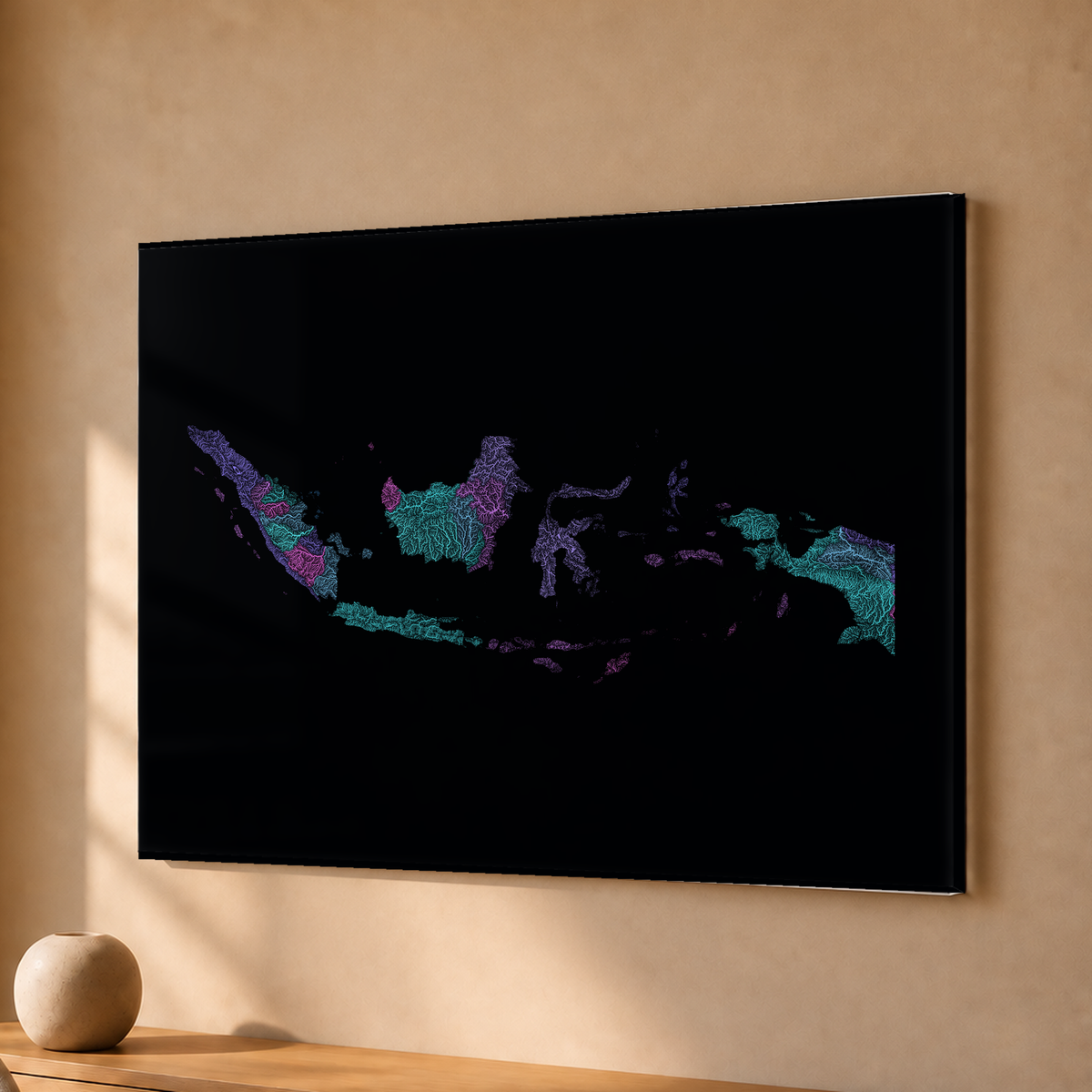 Quadro dos rios da Indonésia — Neon hidrográfico, Sem margem — Acrílico — 4x3