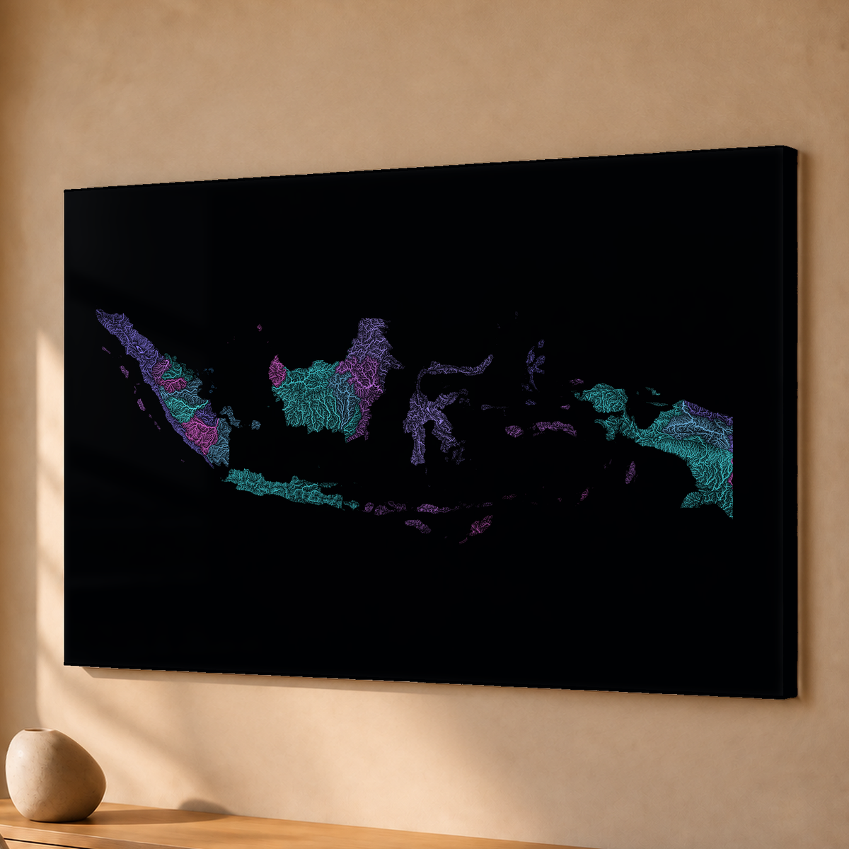 Quadro dos rios da Indonésia — Neon hidrográfico, Sem margem — Acrílico — 3x2
