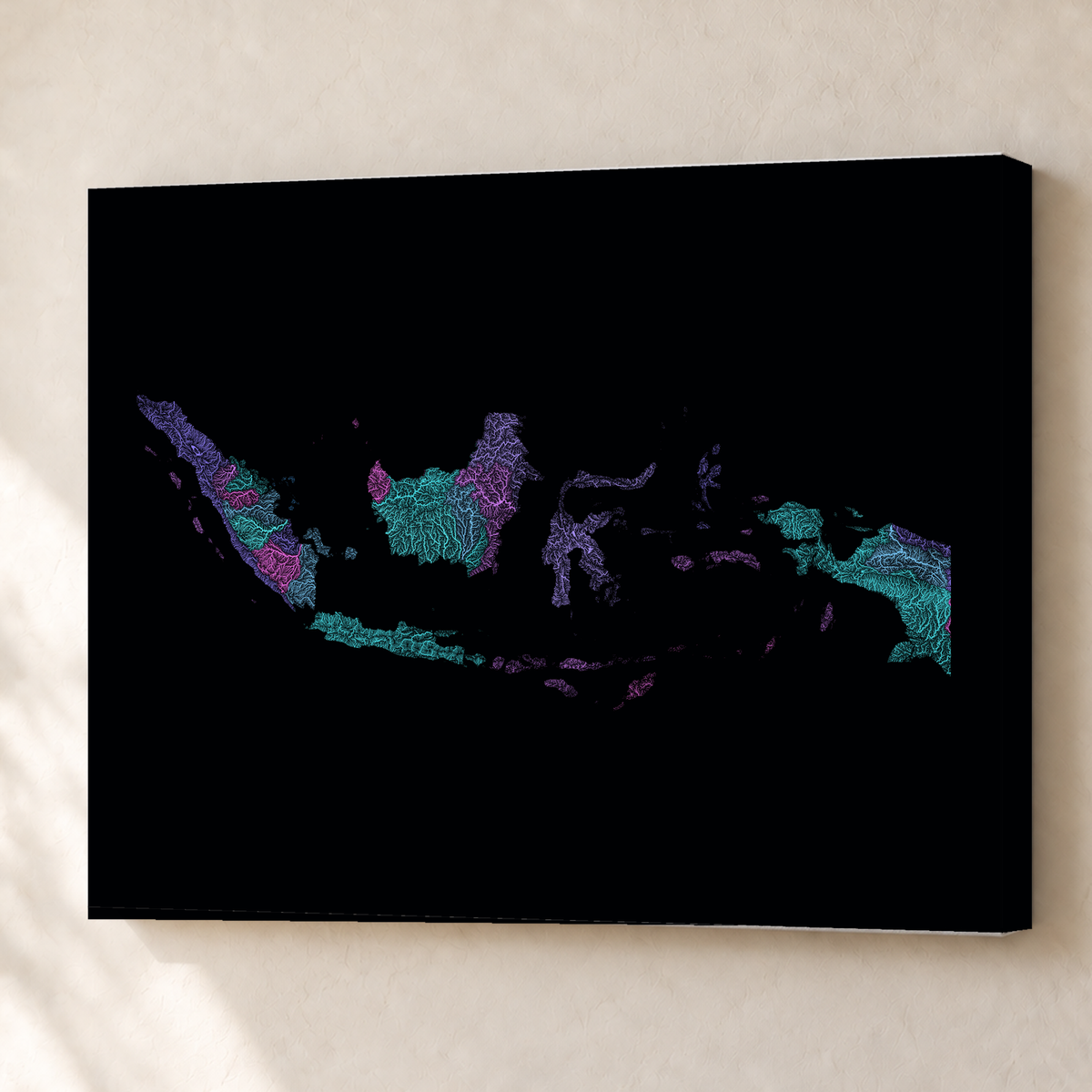 Quadro dos rios da Indonésia — Neon hidrográfico, Sem margem — Canvas — 4x3