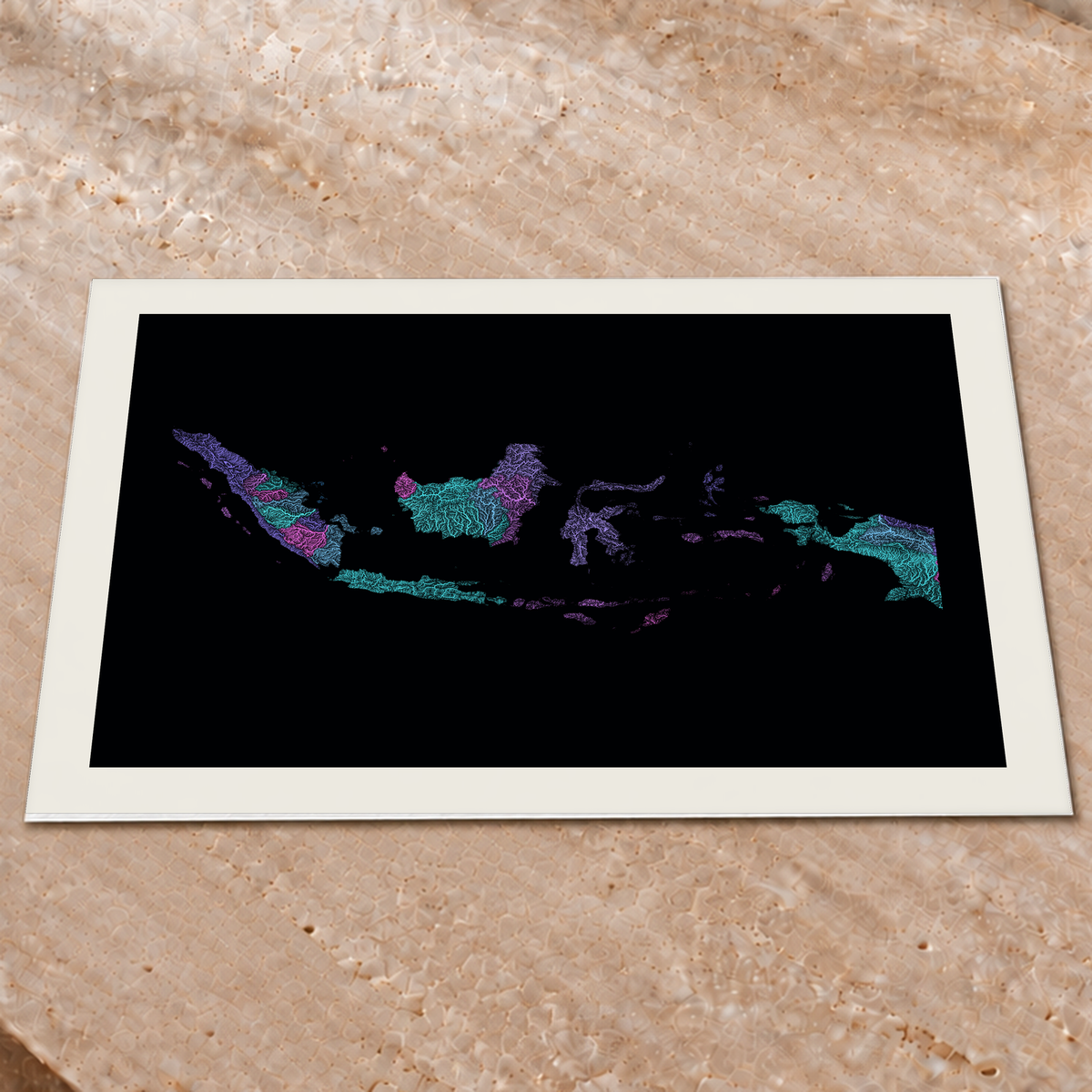 Quadro dos rios da Indonésia — Neon hidrográfico, Margem branca — Fine art print — 4x3