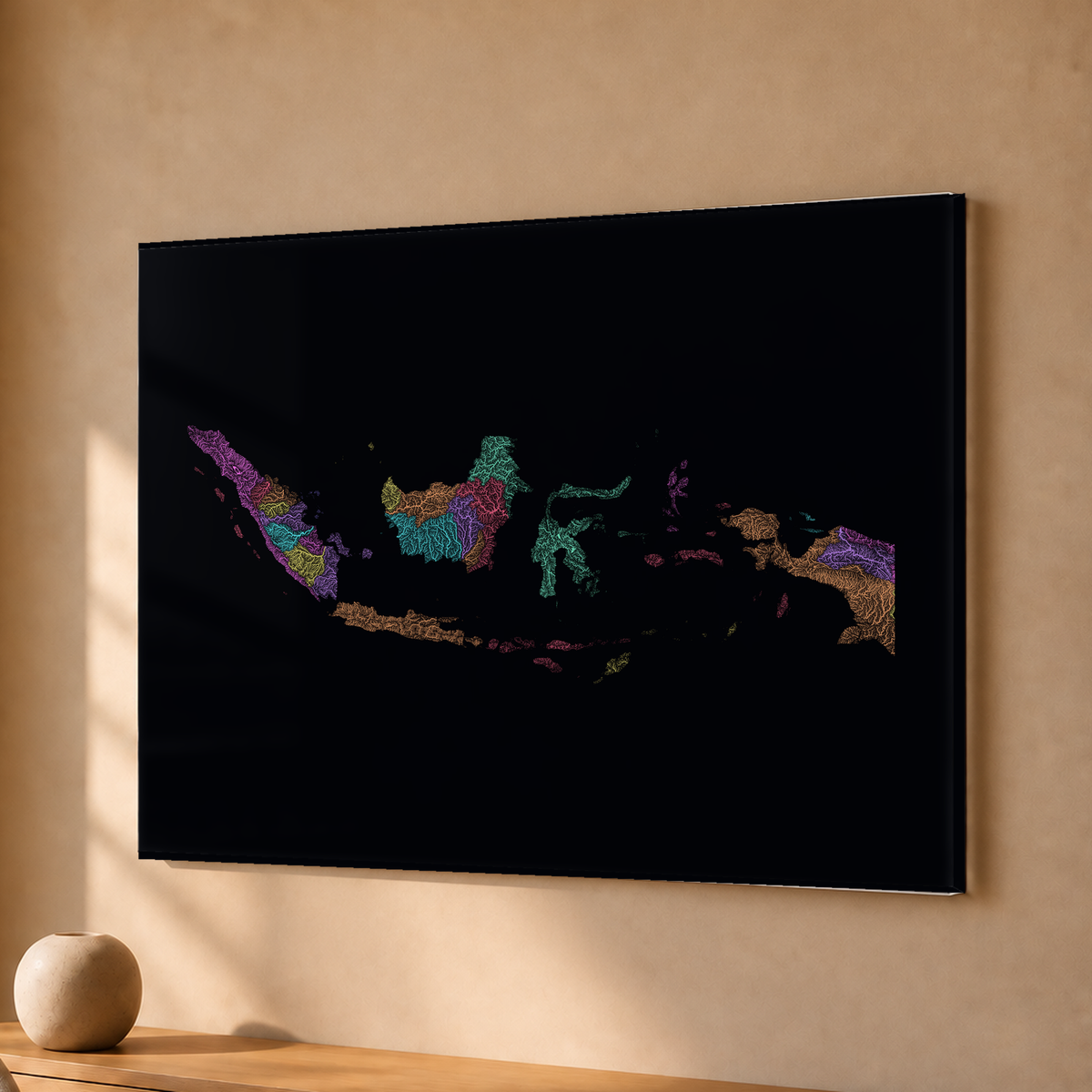 Quadro dos rios da Indonésia — Neon por território, Sem margem — Acrílico — 4x3
