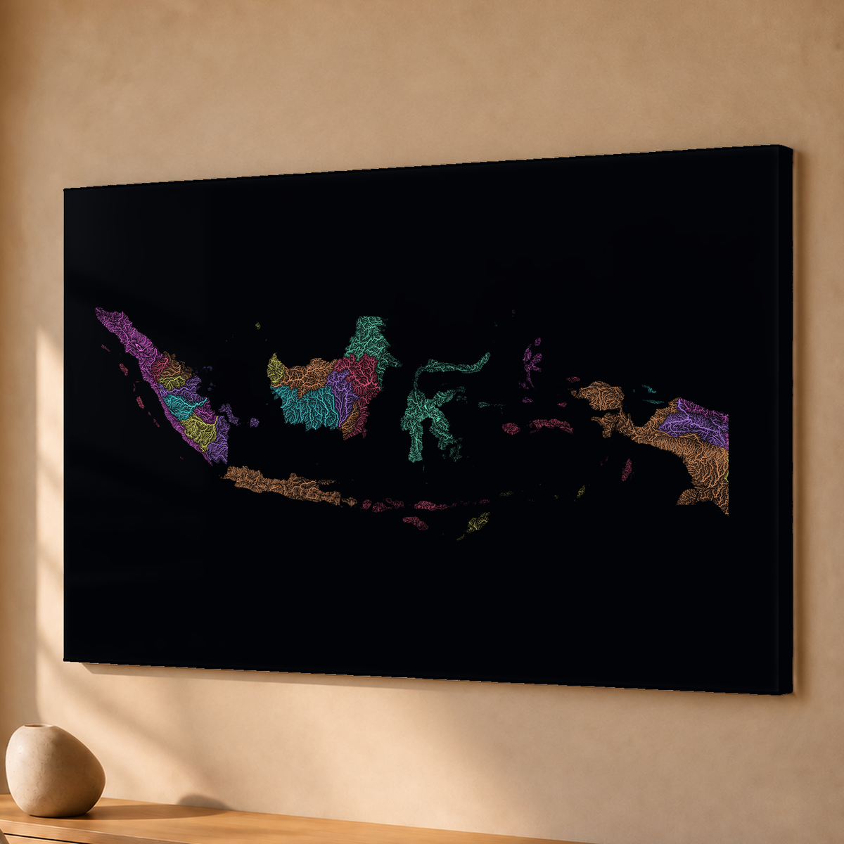 Quadro dos rios da Indonésia — Neon por território, Sem margem — Acrílico — 3x2