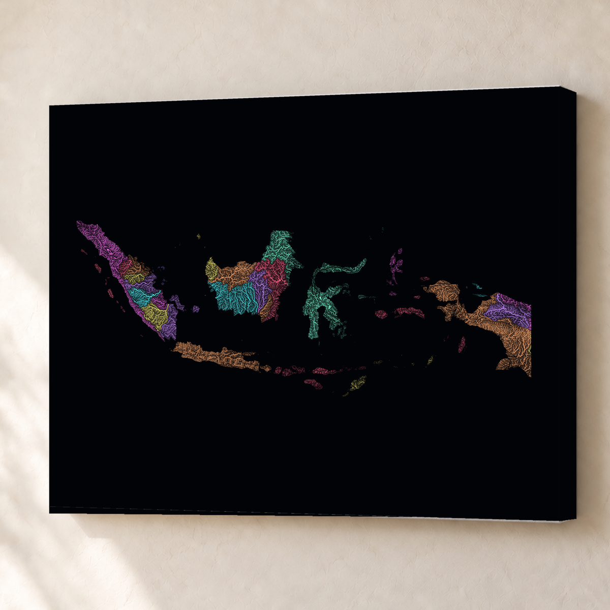 Quadro dos rios da Indonésia — Neon por território, Sem margem — Canvas — 4x3