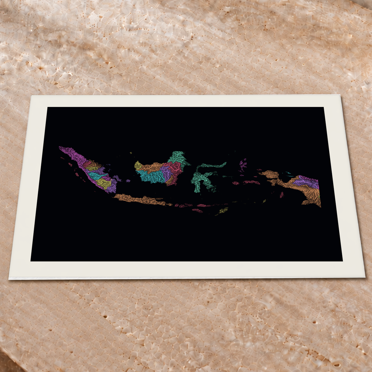 Quadro dos rios da Indonésia — Neon por território, Margem branca — Fine art print — 4x3