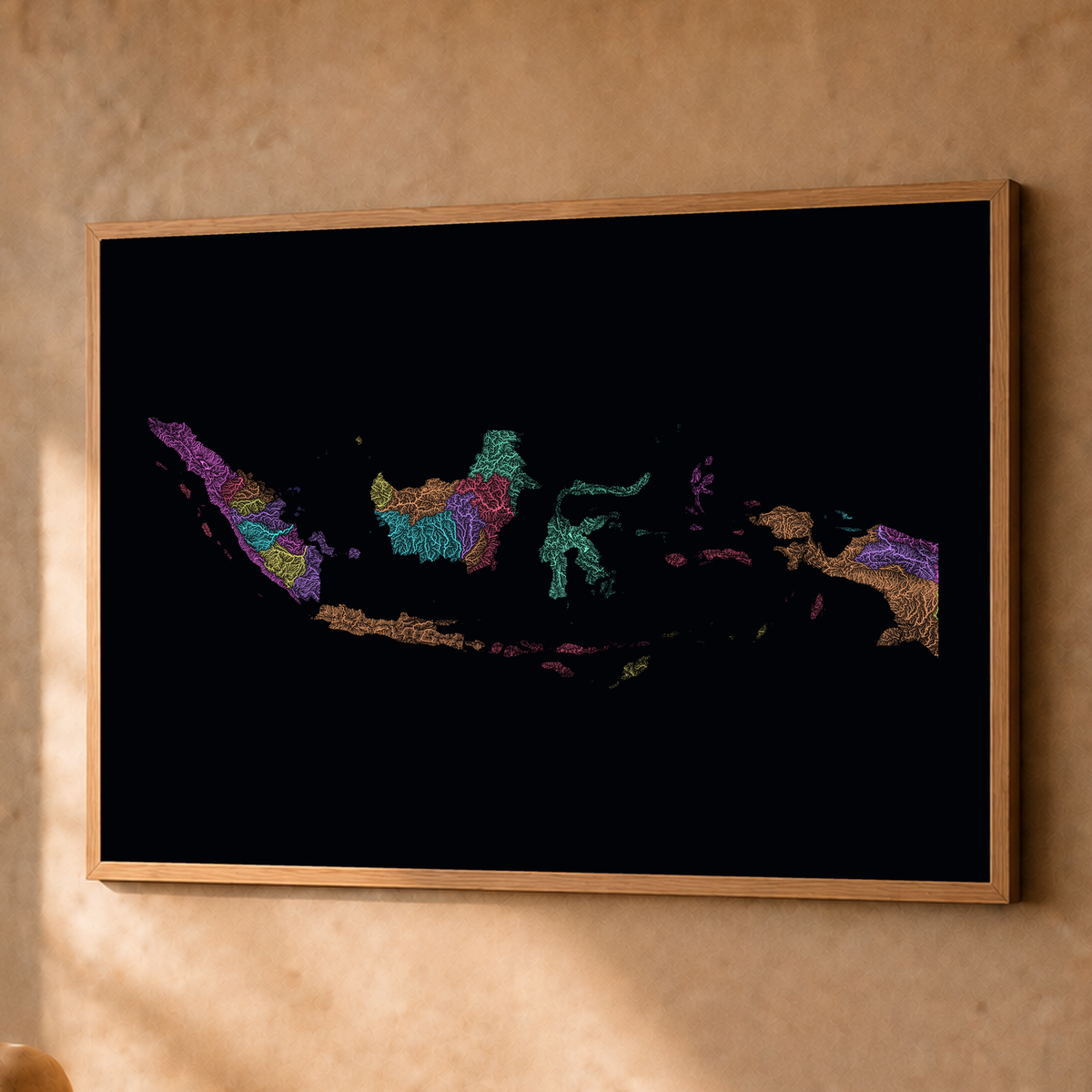 Quadro dos rios da Indonésia — Neon por território, Natural · Sem margem — Fine art emoldurado — 4x3