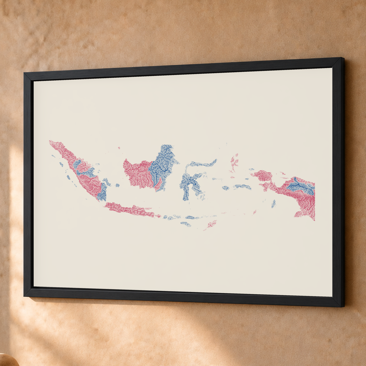 Quadro dos rios da Indonésia — Risografia, Preto · Sem margem — Fine art emoldurado — 4x3