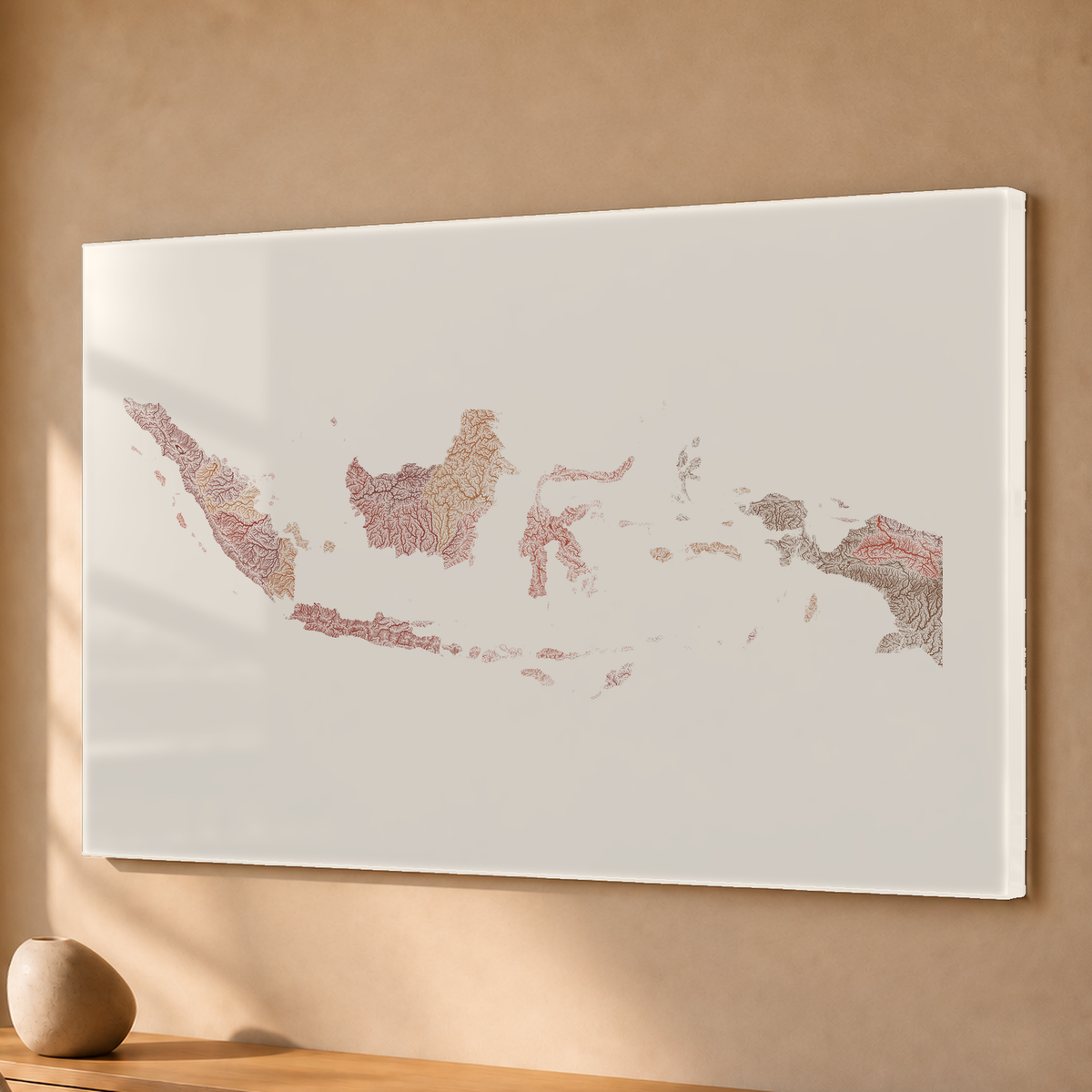 Quadro dos rios da Indonésia — Terracota e areia, Sem margem — Acrílico — 3x2