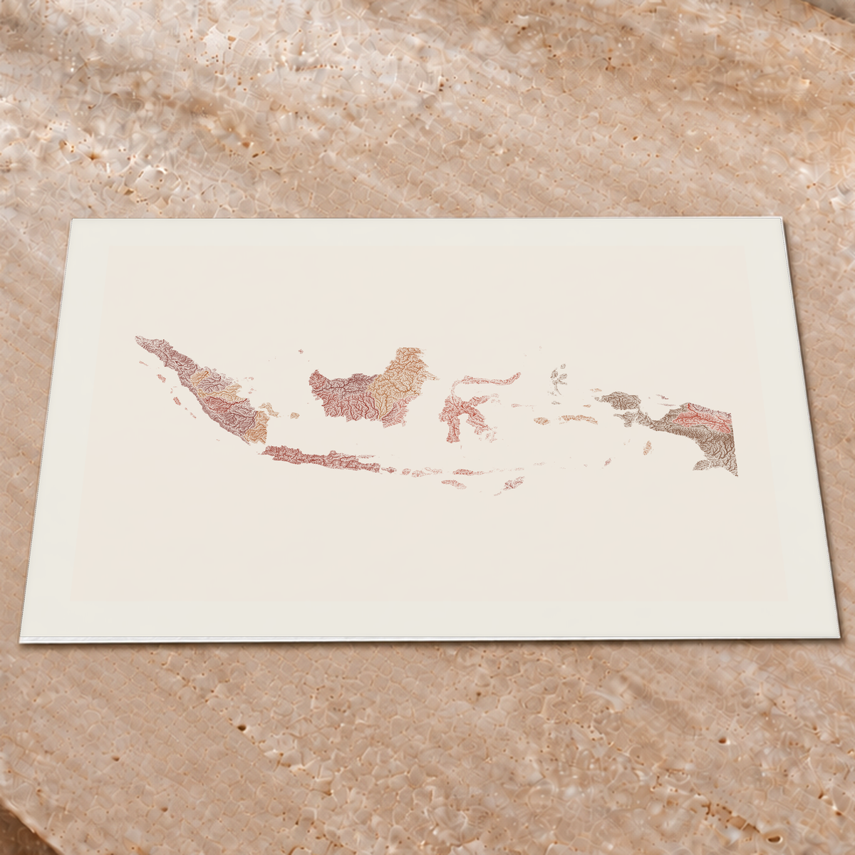 Quadro dos rios da Indonésia — Terracota e areia, Margem branca — Fine art print — 4x3