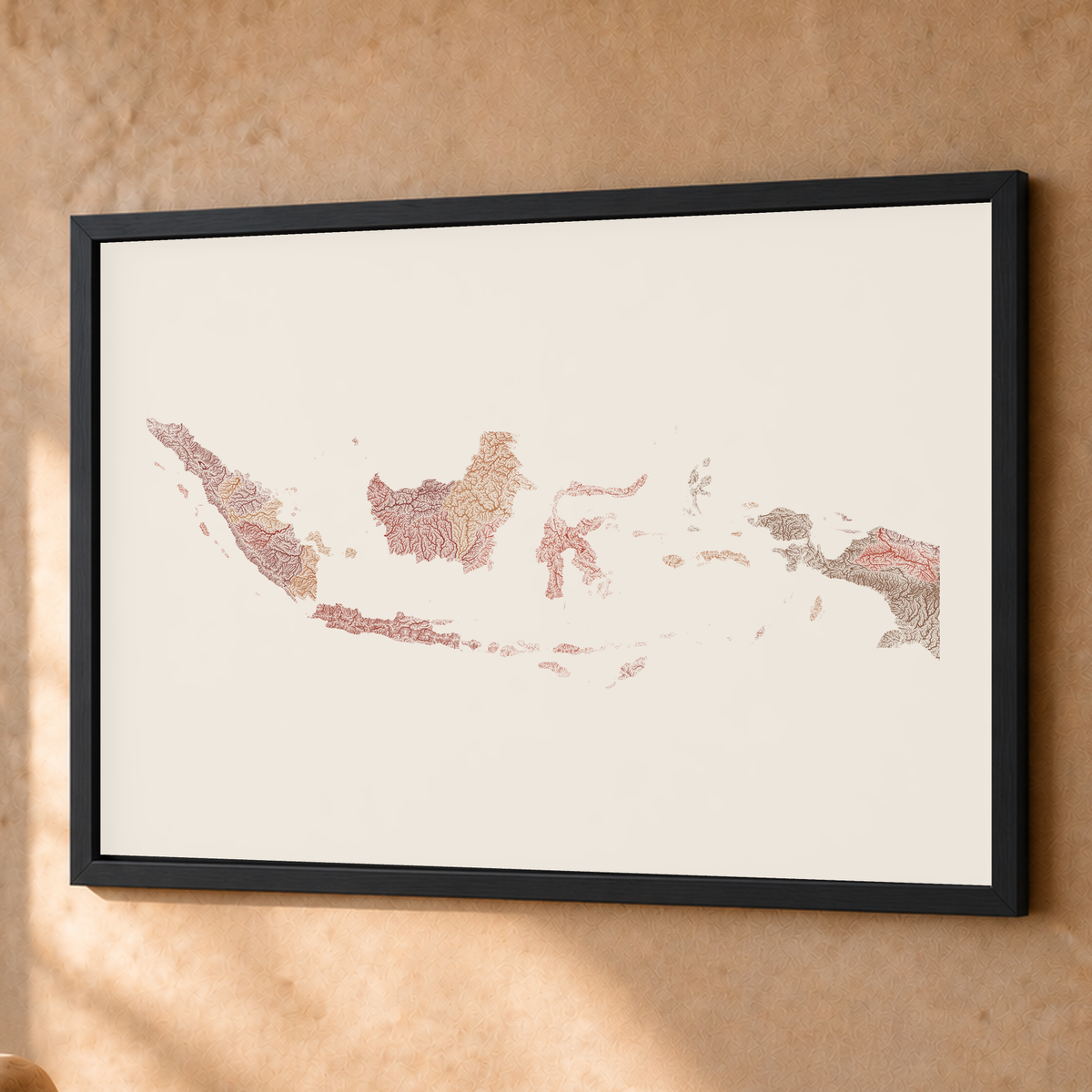 Quadro dos rios da Indonésia — Terracota e areia, Preto · Sem margem — Fine art emoldurado — 4x3
