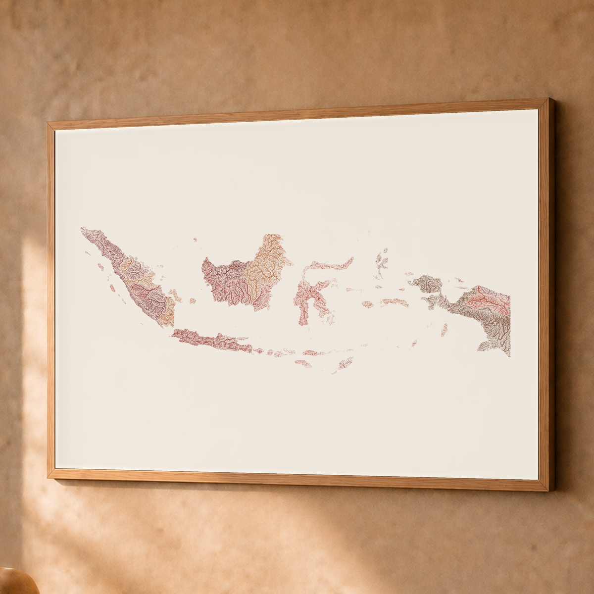 Quadro dos rios da Indonésia — Terracota e areia, Natural · Sem margem — Fine art emoldurado — 4x3