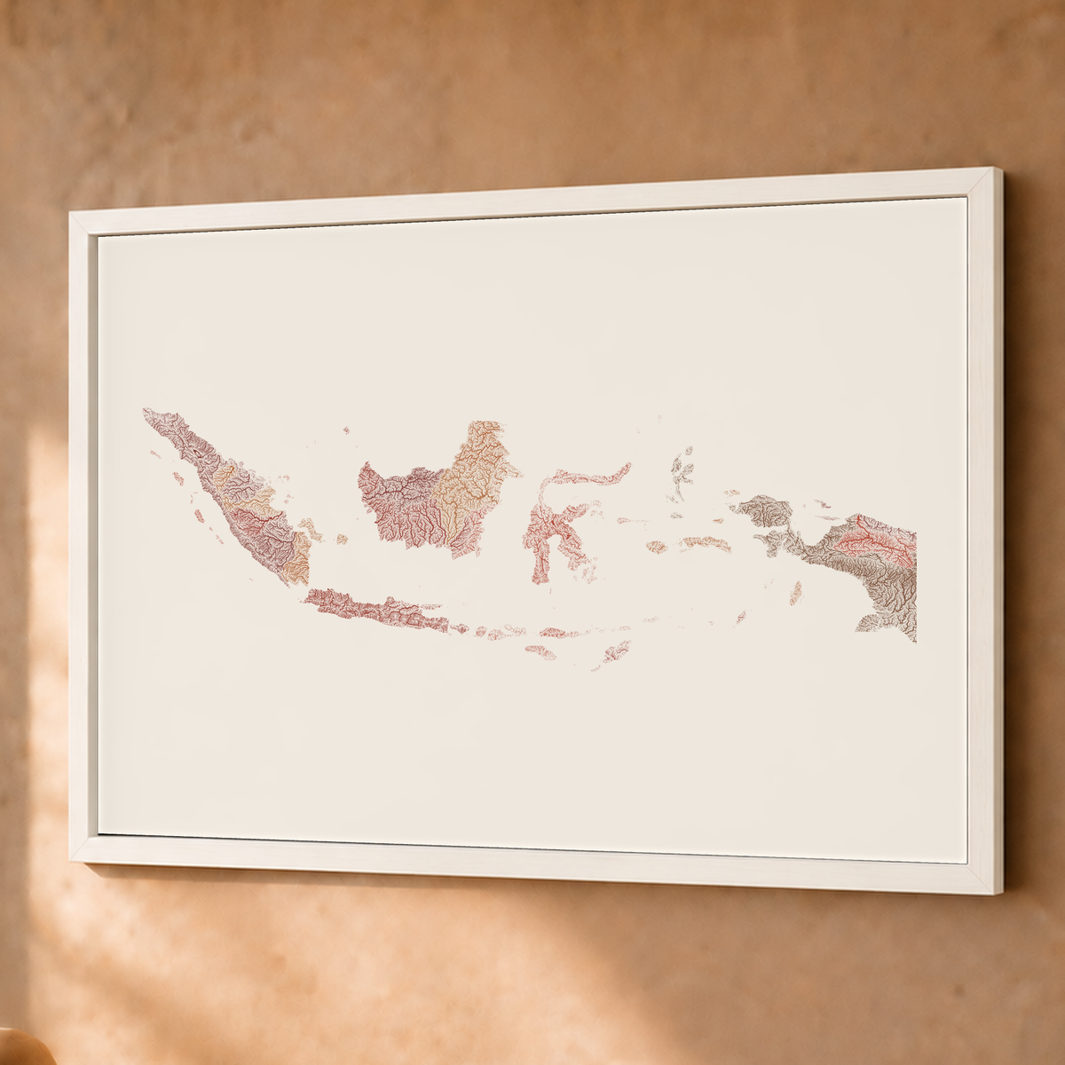 Quadro dos rios da Indonésia — Terracota e areia, Branco · Sem margem — Fine art emoldurado — 4x3