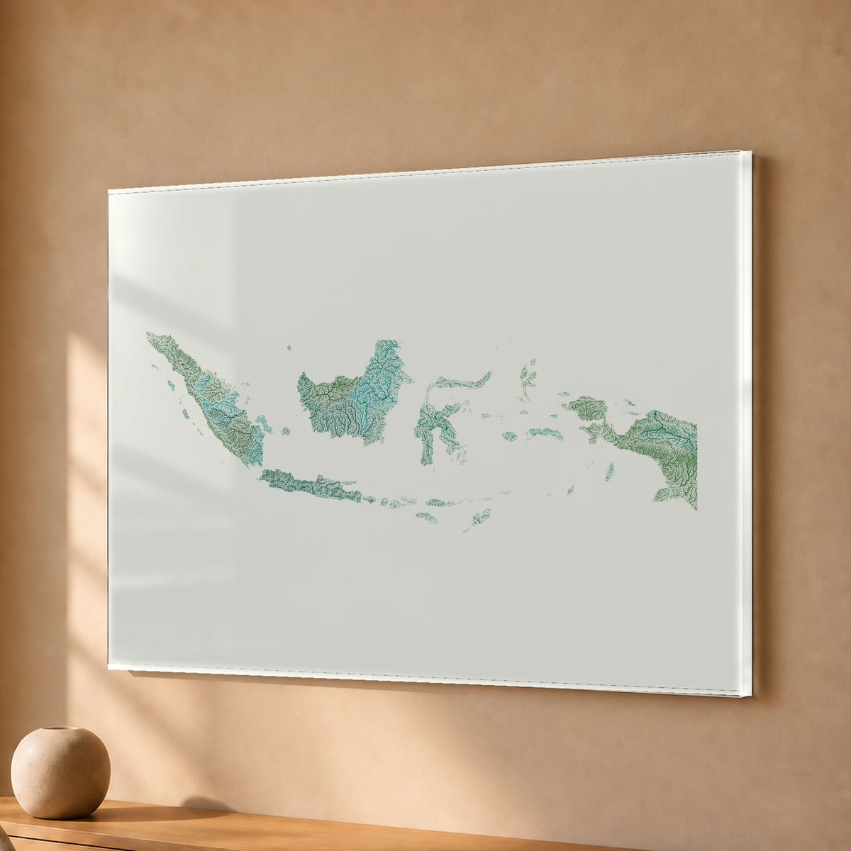 Quadro dos rios da Indonésia — Verde jade e porcelana, Sem margem — Acrílico — 4x3
