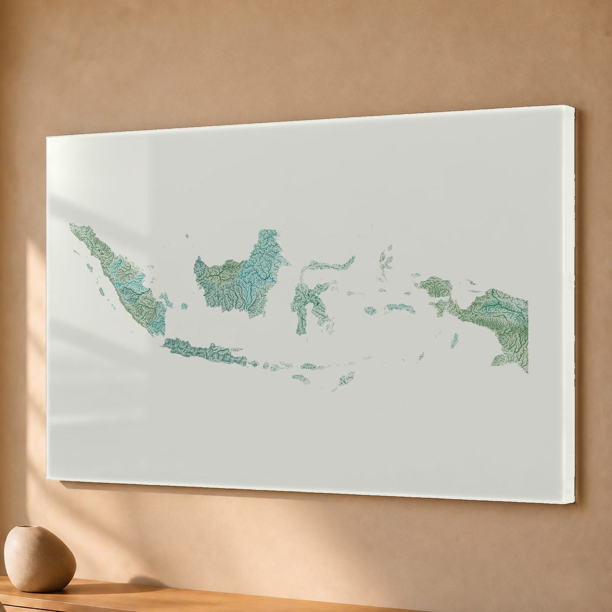 Quadro dos rios da Indonésia — Verde jade e porcelana, Sem margem — Acrílico — 3x2