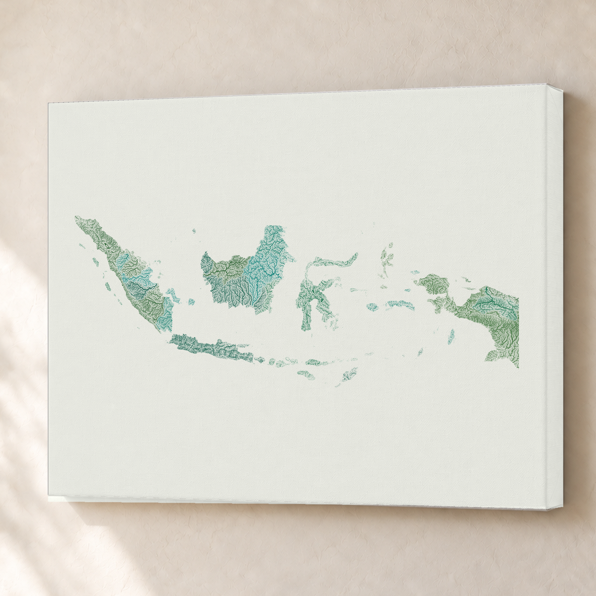 Quadro dos rios da Indonésia — Verde jade e porcelana, Sem margem — Canvas — 4x3