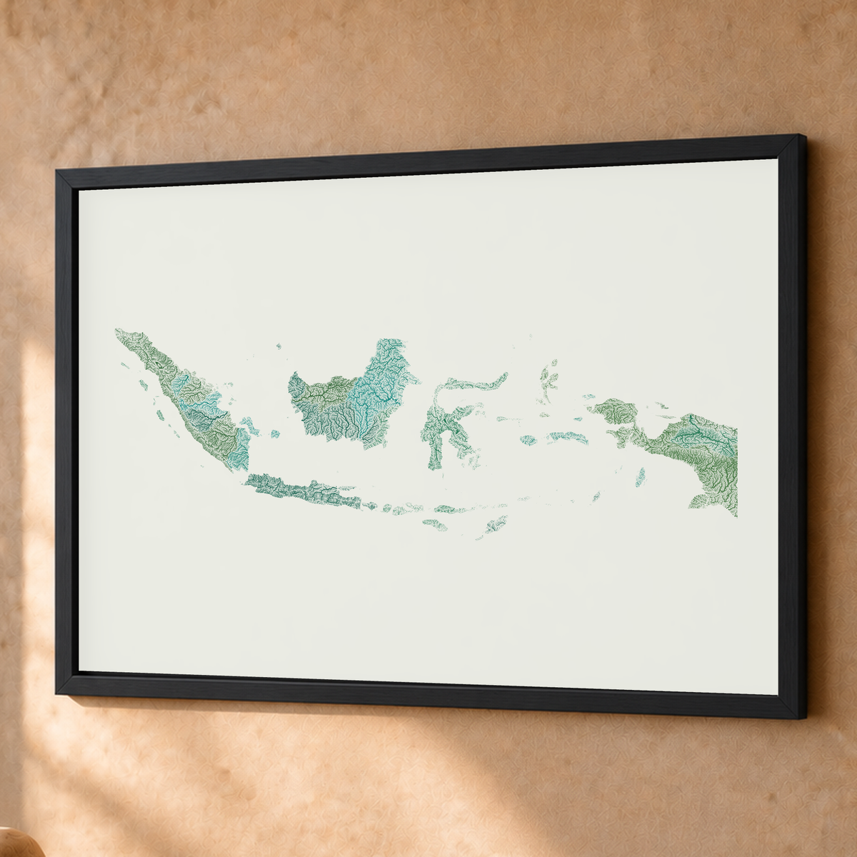 Quadro dos rios da Indonésia — Verde jade e porcelana, Preto · Sem margem — Fine art emoldurado — 4x3