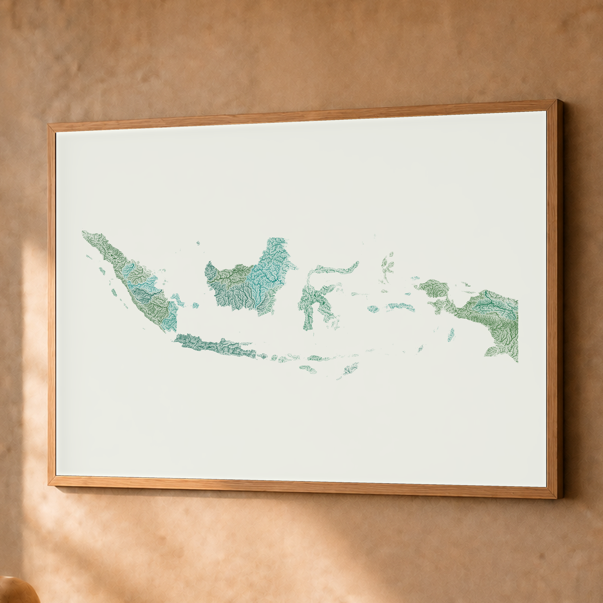 Quadro dos rios da Indonésia — Verde jade e porcelana, Natural · Sem margem — Fine art emoldurado — 4x3