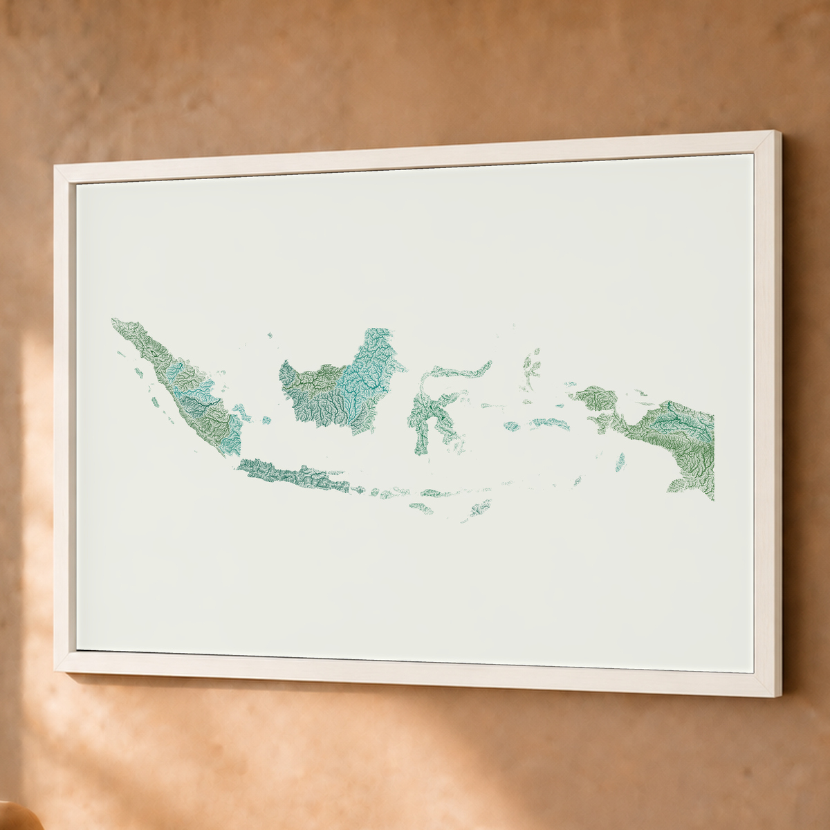 Quadro dos rios da Indonésia — Verde jade e porcelana, Branco · Sem margem — Fine art emoldurado — 4x3