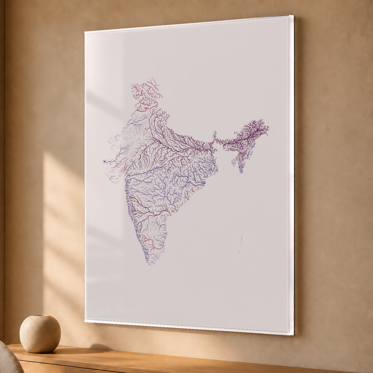 Beautiful Rivers — Índia — Ameixa e rosé, Acrílico · 30 × 40 cm, Sem margem