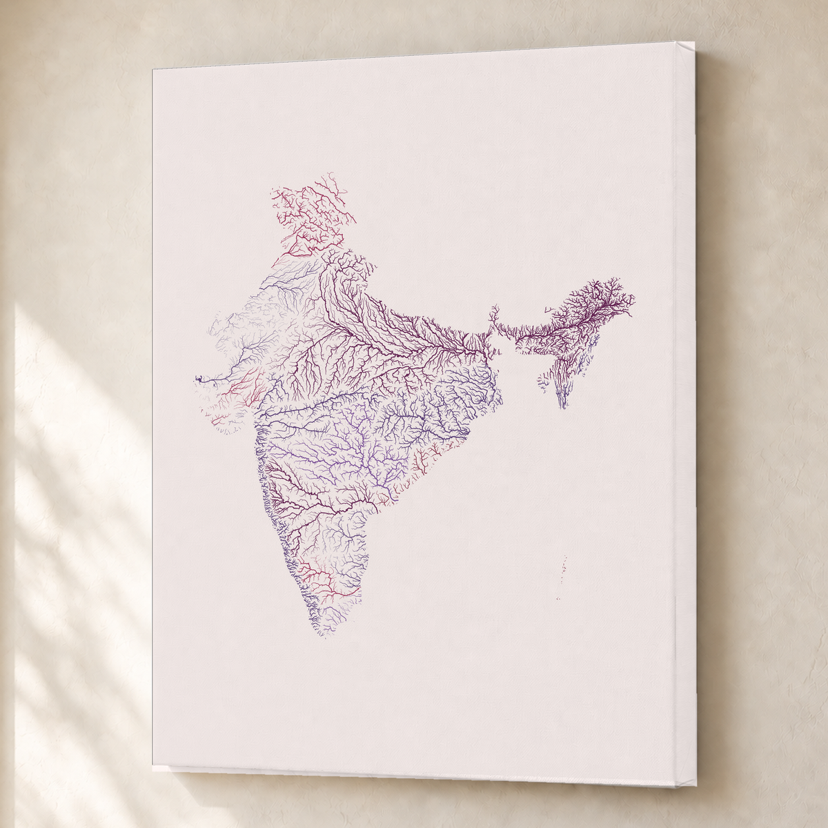 Beautiful Rivers — Índia — Ameixa e rosé, Canvas · 45 × 60 cm, Sem margem