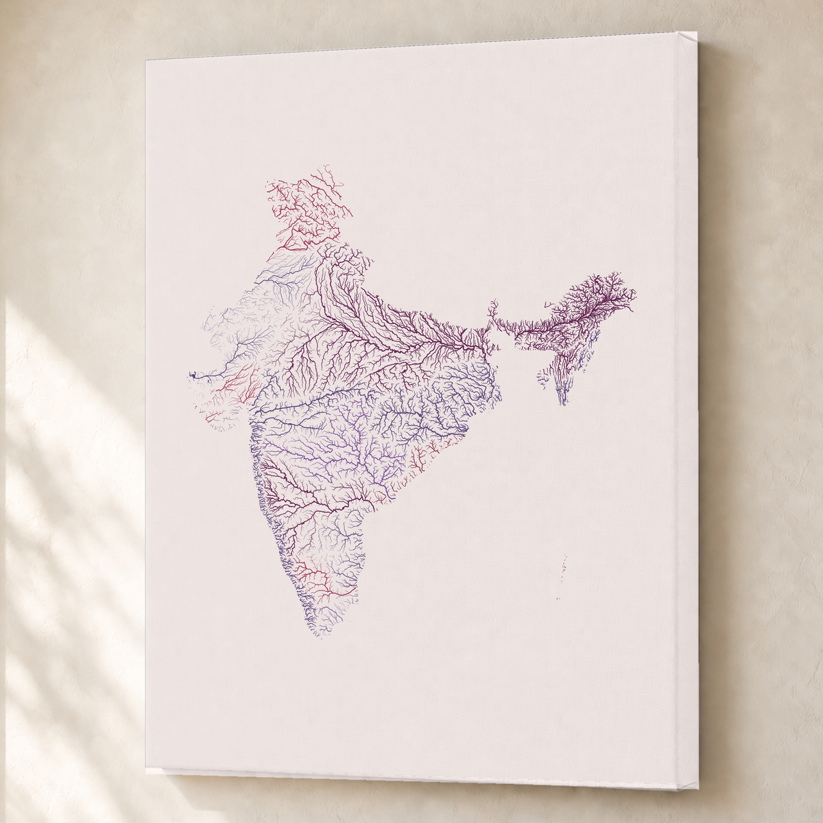 Beautiful Rivers — Índia — Ameixa e rosé, Canvas · 60 × 80 cm, Sem margem