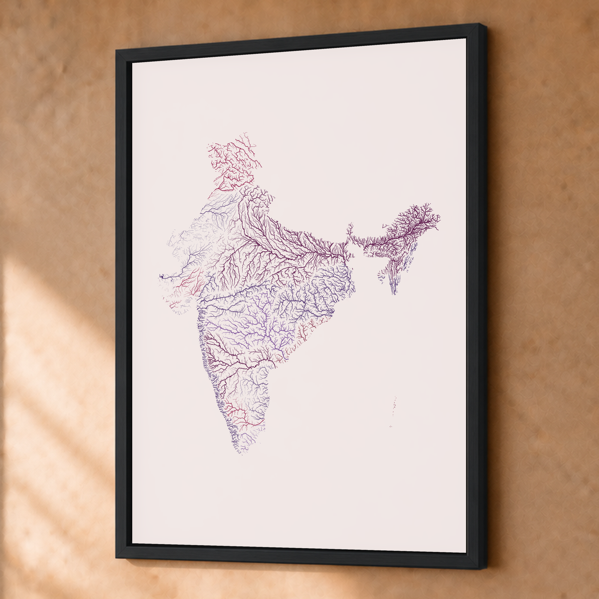 Beautiful Rivers — Índia — Ameixa e rosé, Fine art emoldurado · 45 × 60 cm, Preto · Sem margem