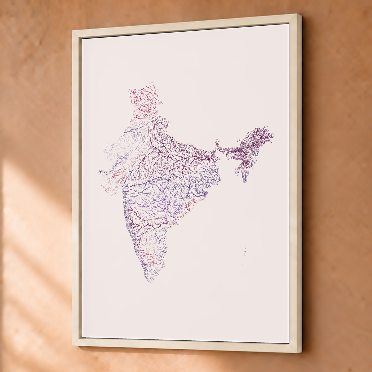 Beautiful Rivers — Índia — Ameixa e rosé, Fine art emoldurado · 45 × 60 cm, Branco · Sem margem