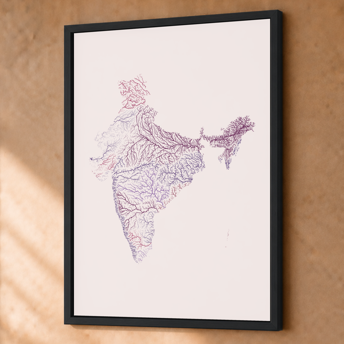Beautiful Rivers — Índia — Ameixa e rosé, Fine art emoldurado · 60 × 80 cm, Preto · Sem margem