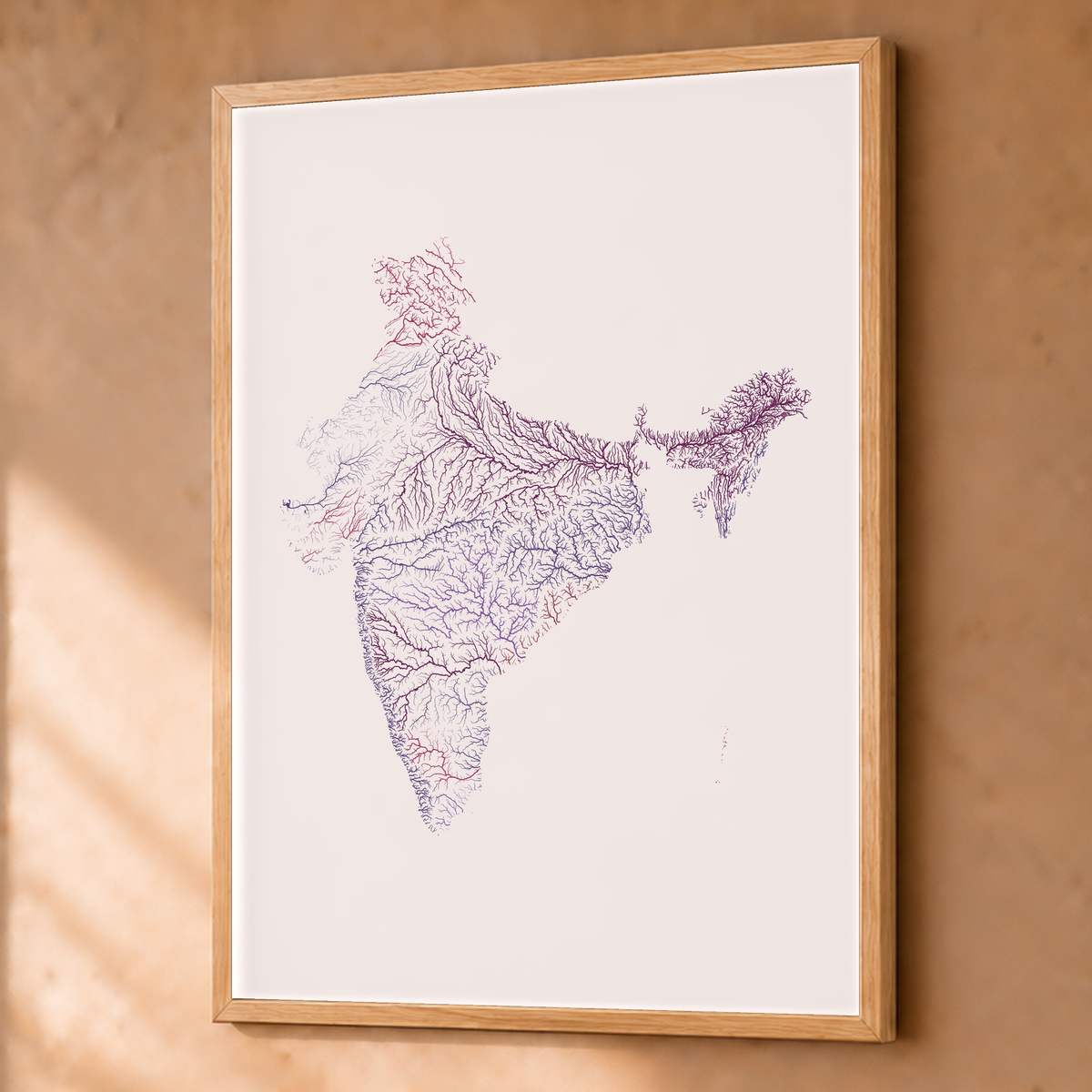 Beautiful Rivers — Índia — Ameixa e rosé, Fine art emoldurado · 60 × 80 cm, Natural · Sem margem