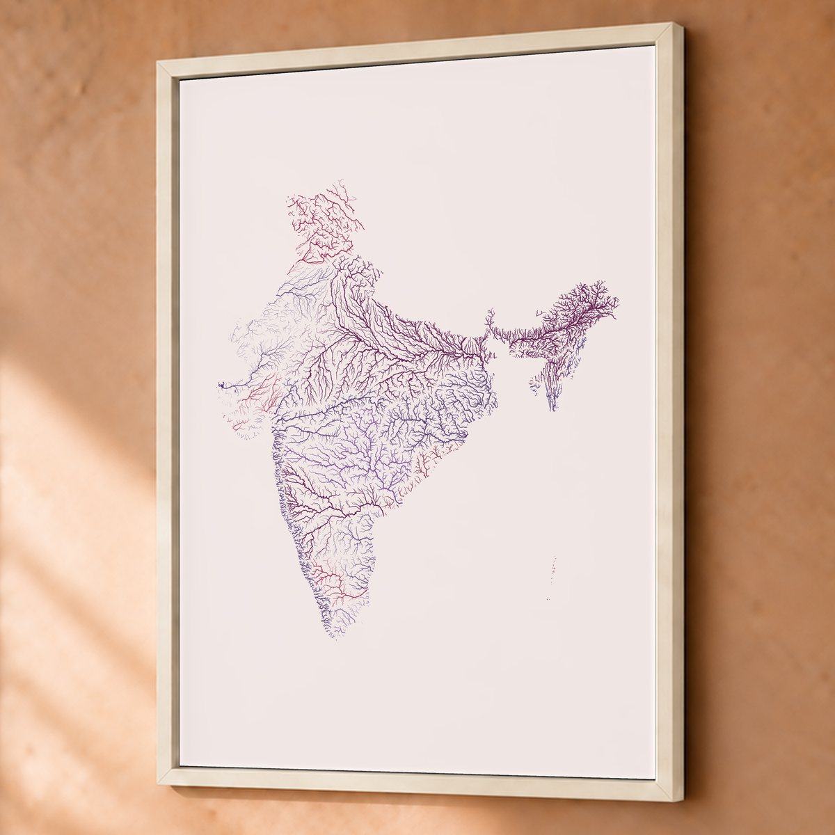 Beautiful Rivers — Índia — Ameixa e rosé, Fine art emoldurado · 60 × 80 cm, Branco · Sem margem